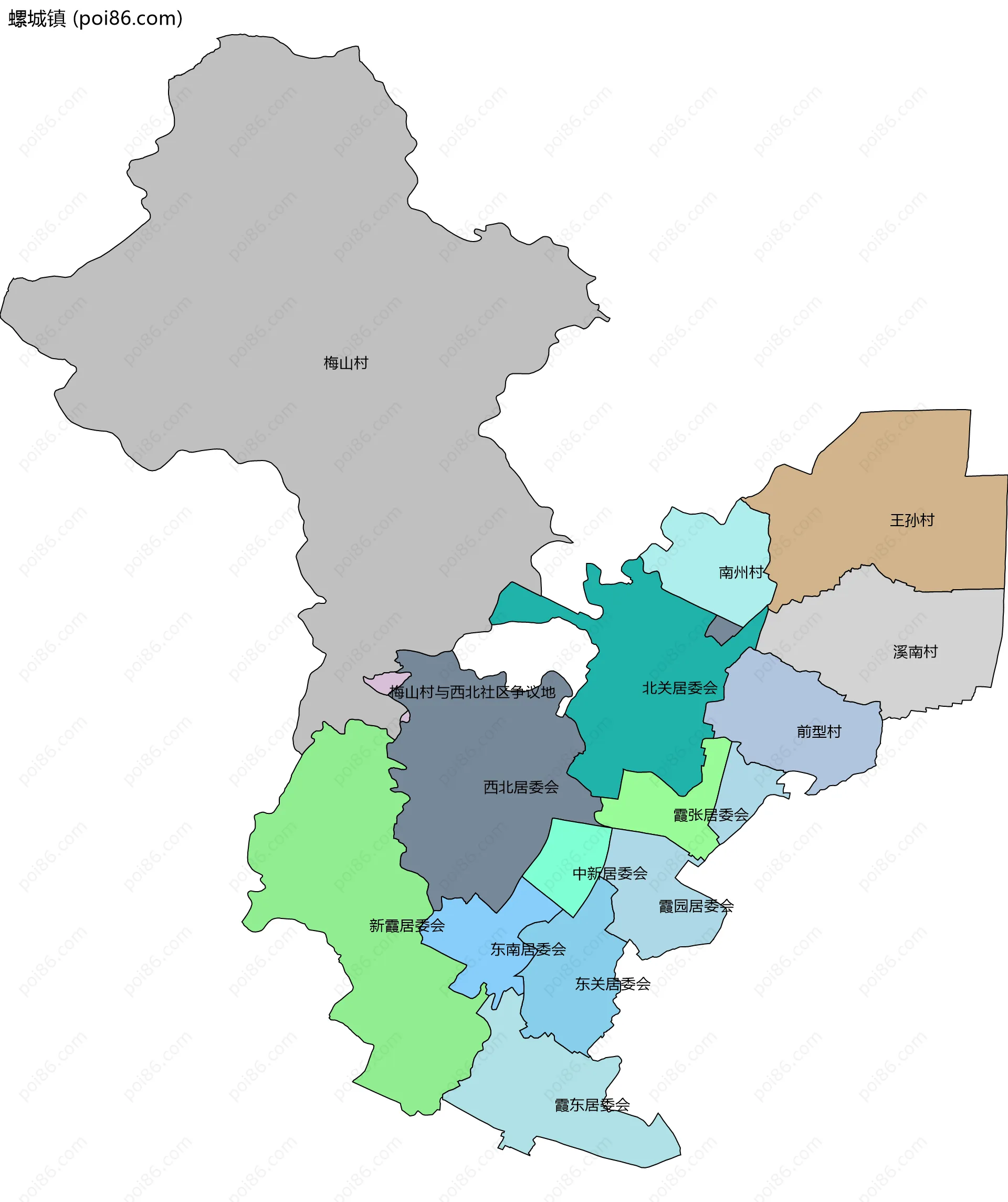 螺城镇边界地图(五级行政区划)