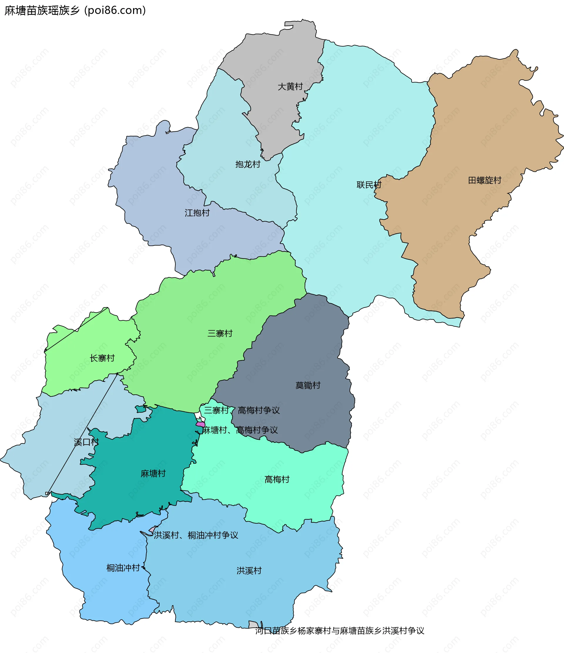 麻塘苗族瑶族乡边界地图(五级行政区划)