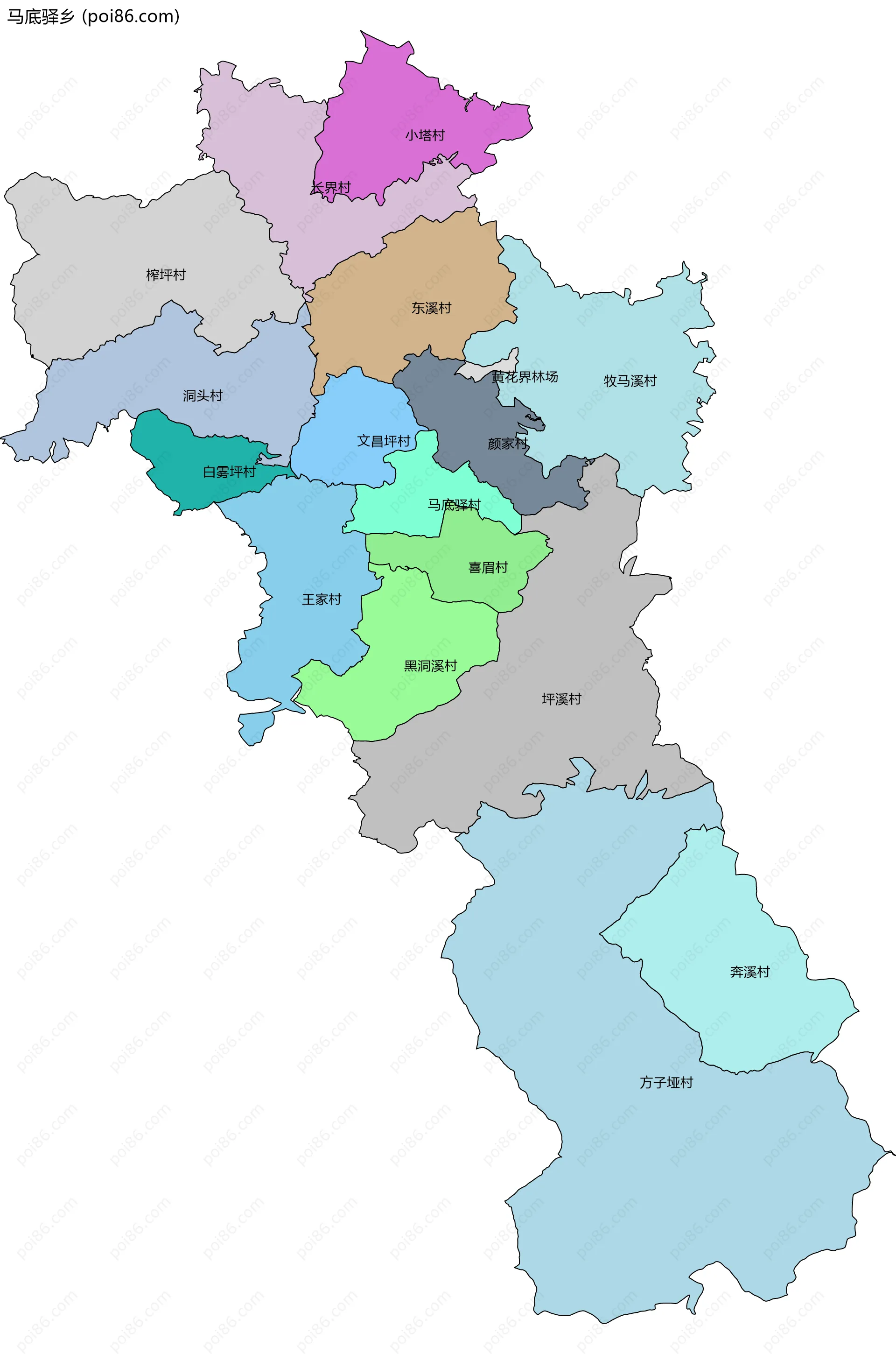 马底驿乡边界地图(五级行政区划)