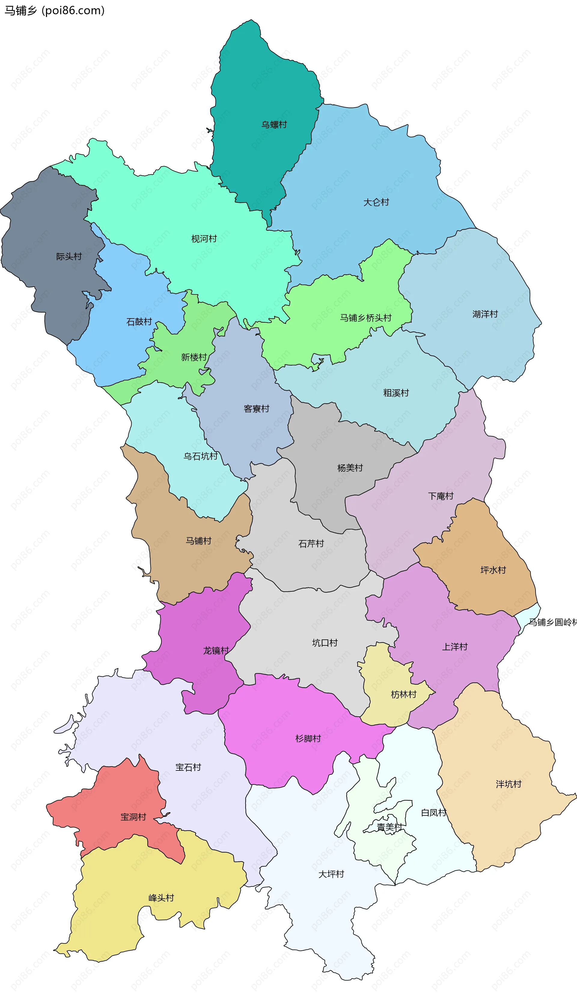 马铺乡边界地图(五级行政区划)