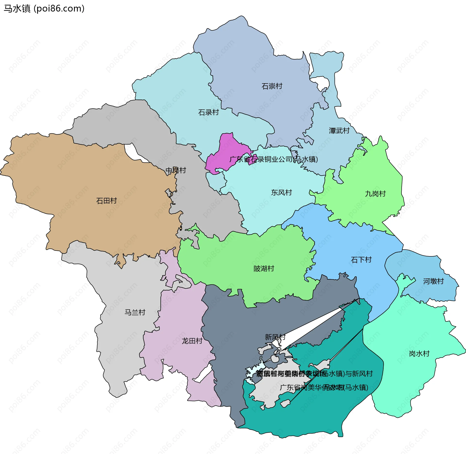 马水镇边界地图(五级行政区划)