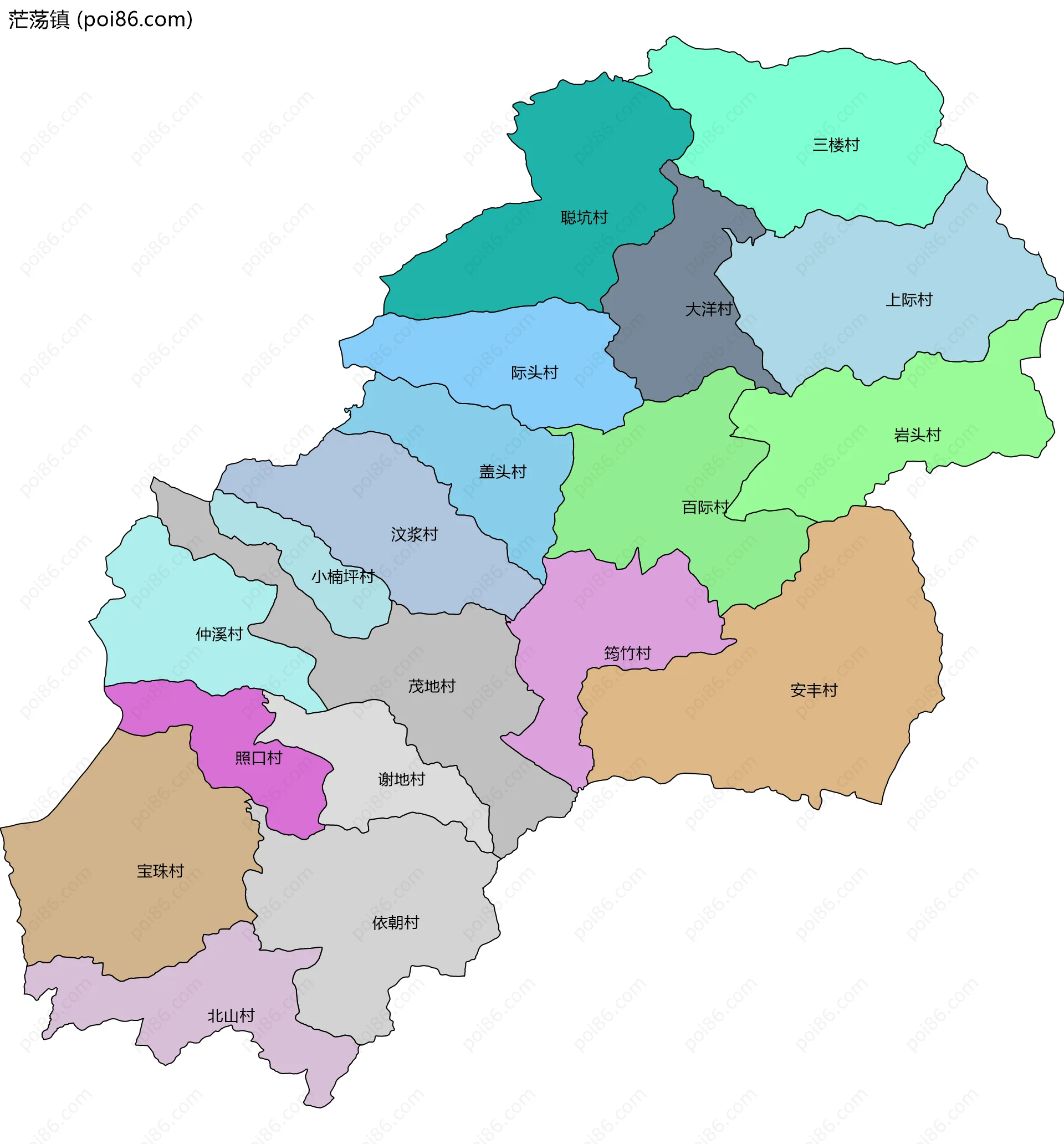 茫荡镇边界地图(五级行政区划)