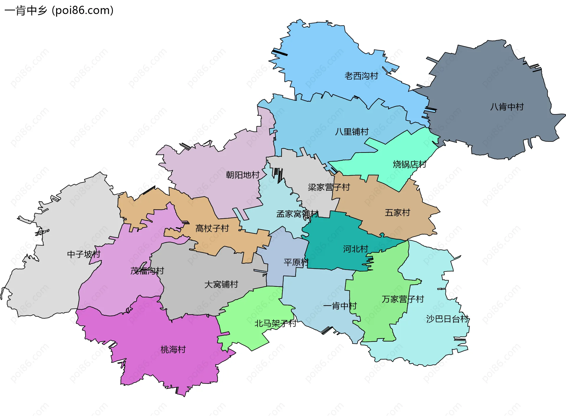 一肯中乡边界地图(五级行政区划)