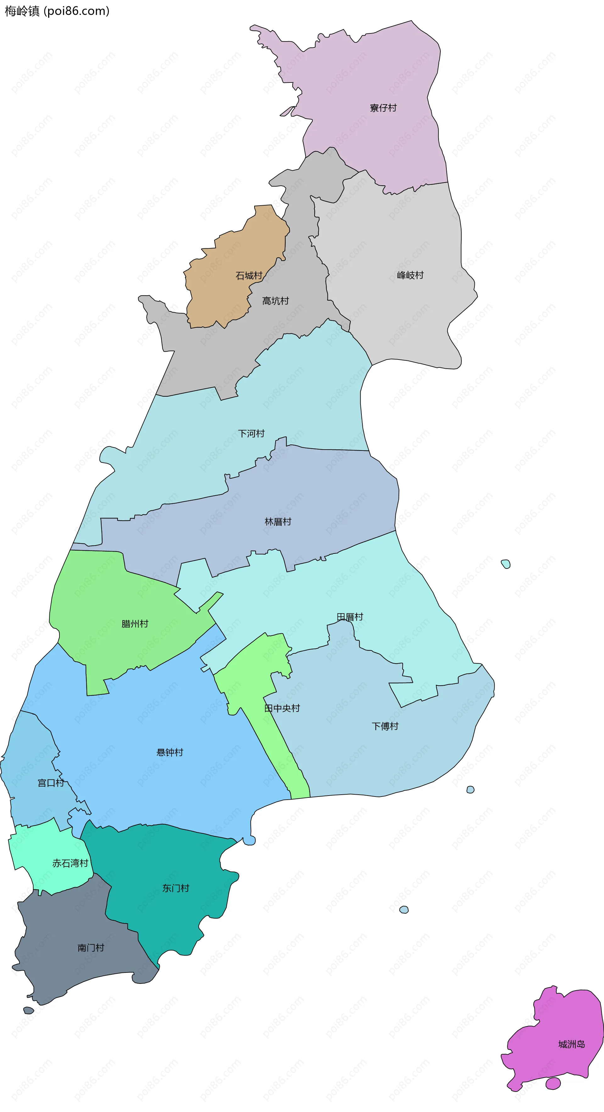 梅岭镇边界地图(五级行政区划)