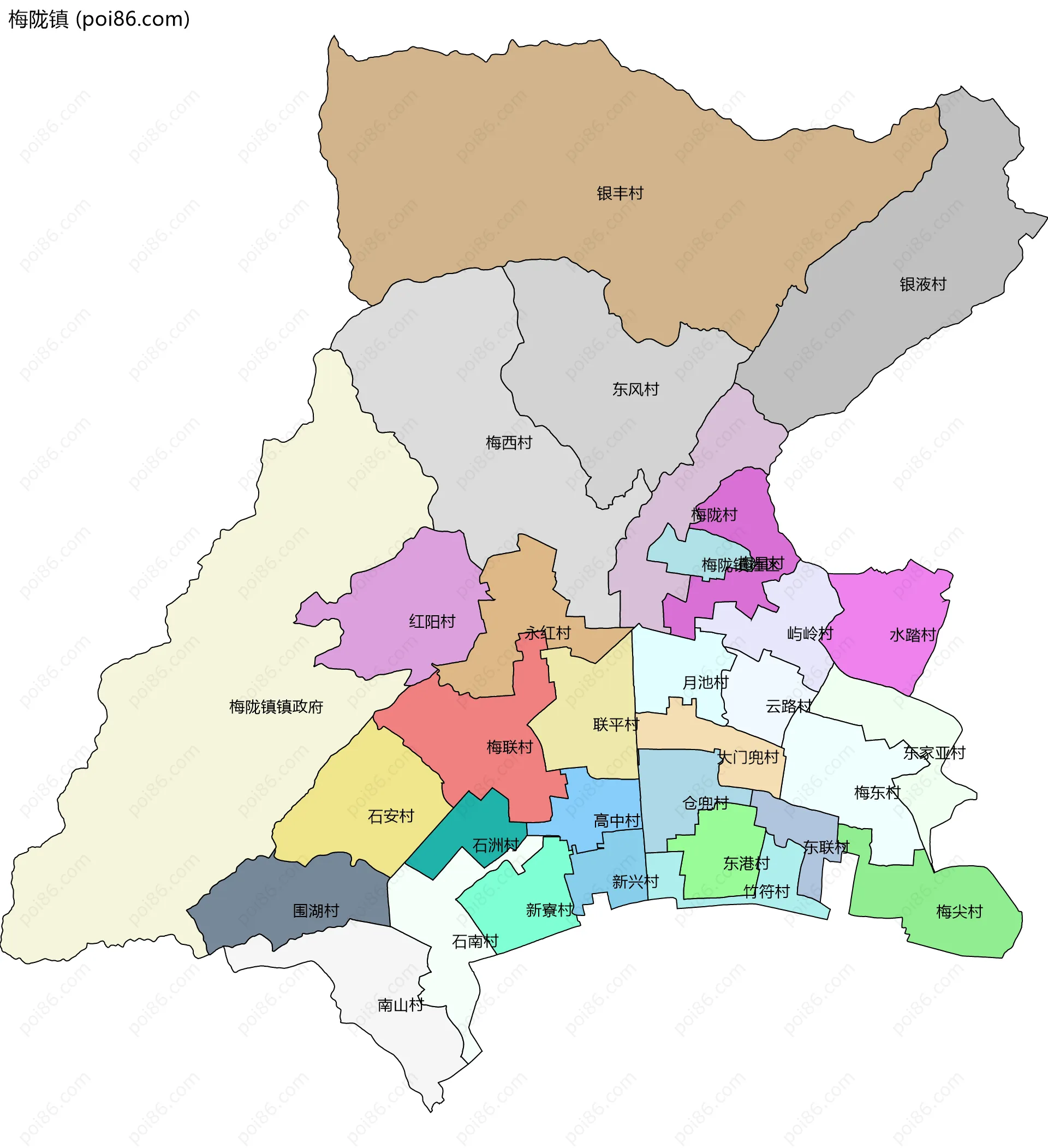 梅陇镇边界地图(五级行政区划)