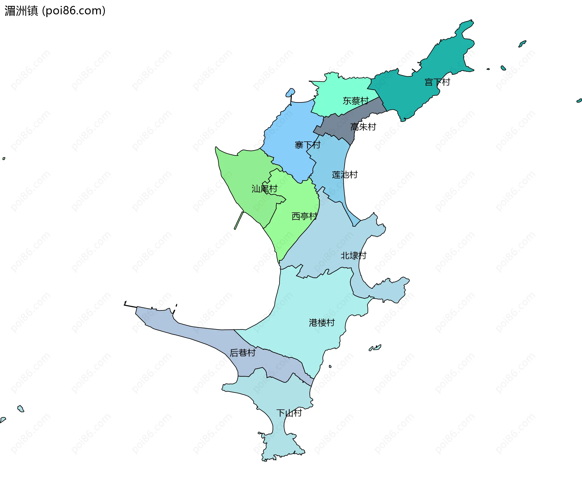 湄洲镇边界地图(五级行政区划)