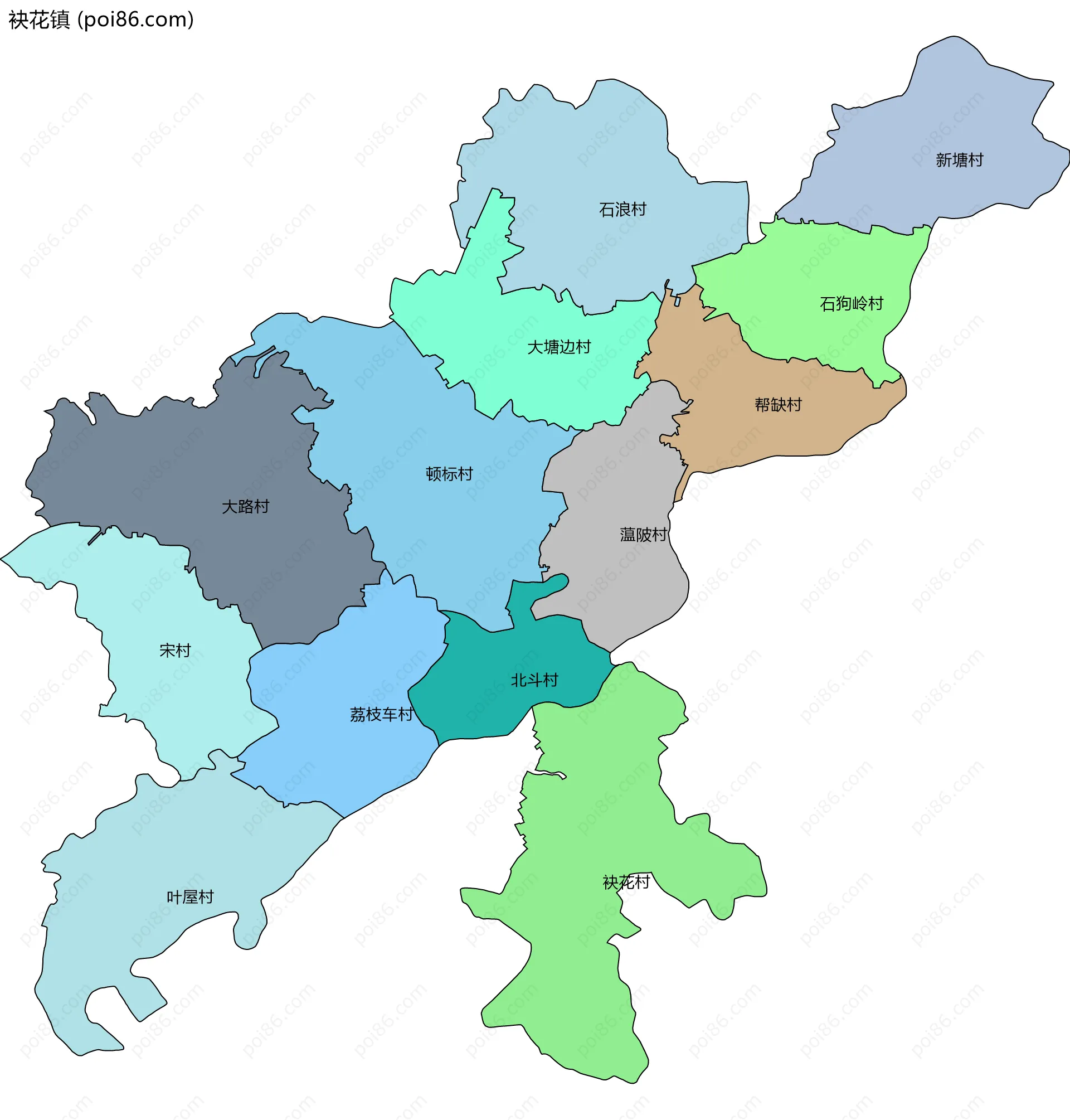 袂花镇边界地图(五级行政区划)