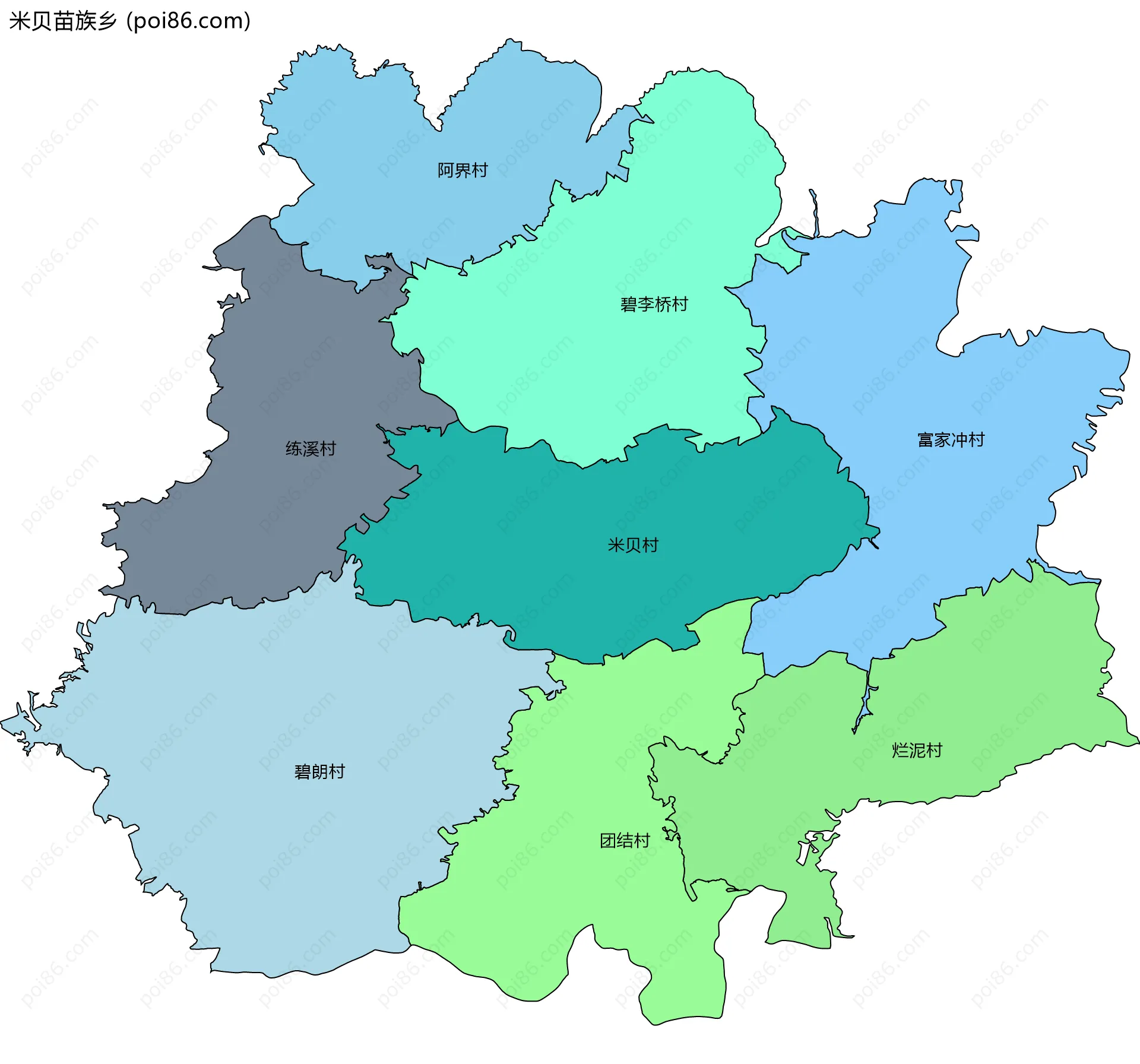 米贝苗族乡边界地图(五级行政区划)