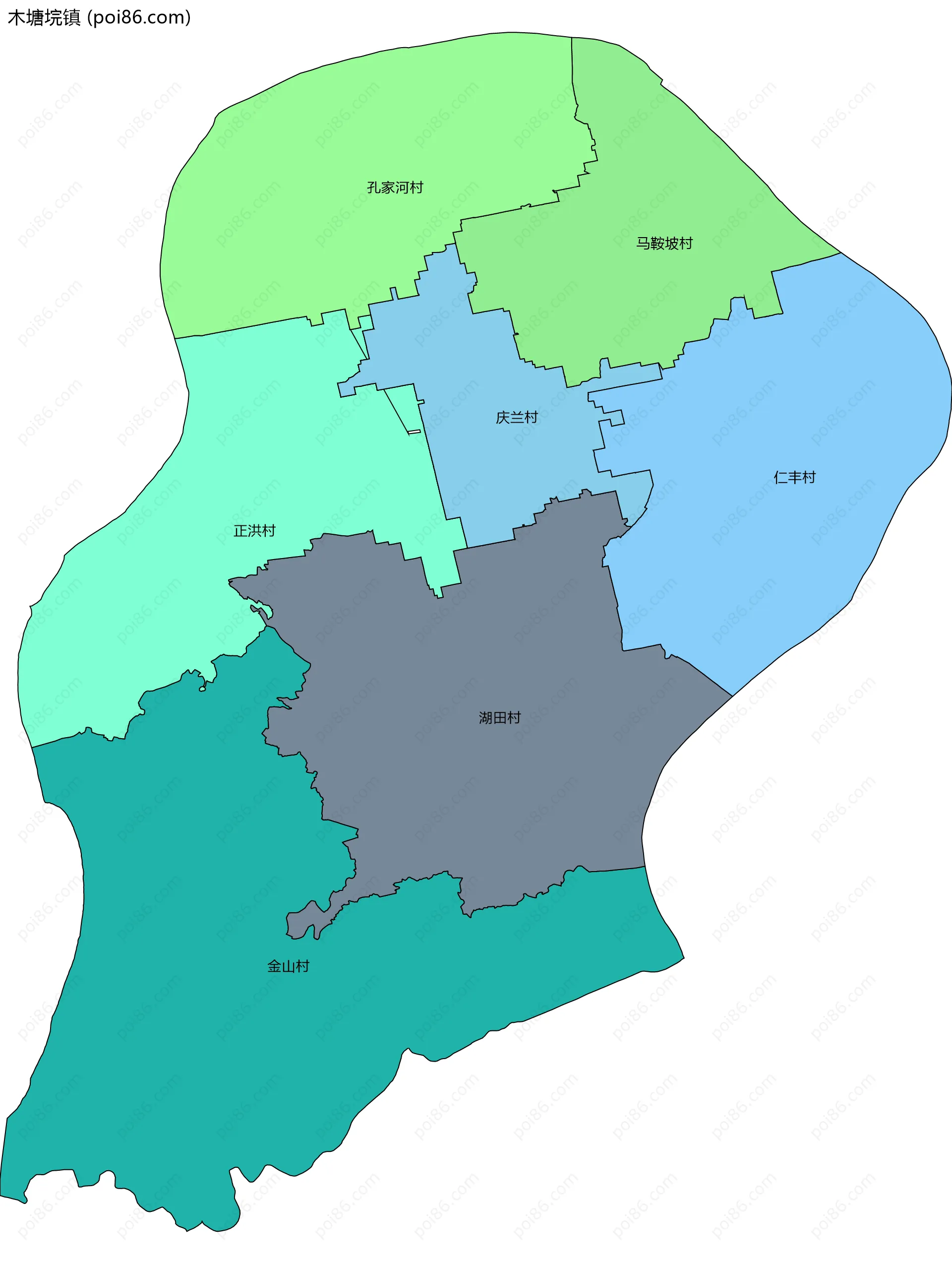 木塘垸镇边界地图(五级行政区划)