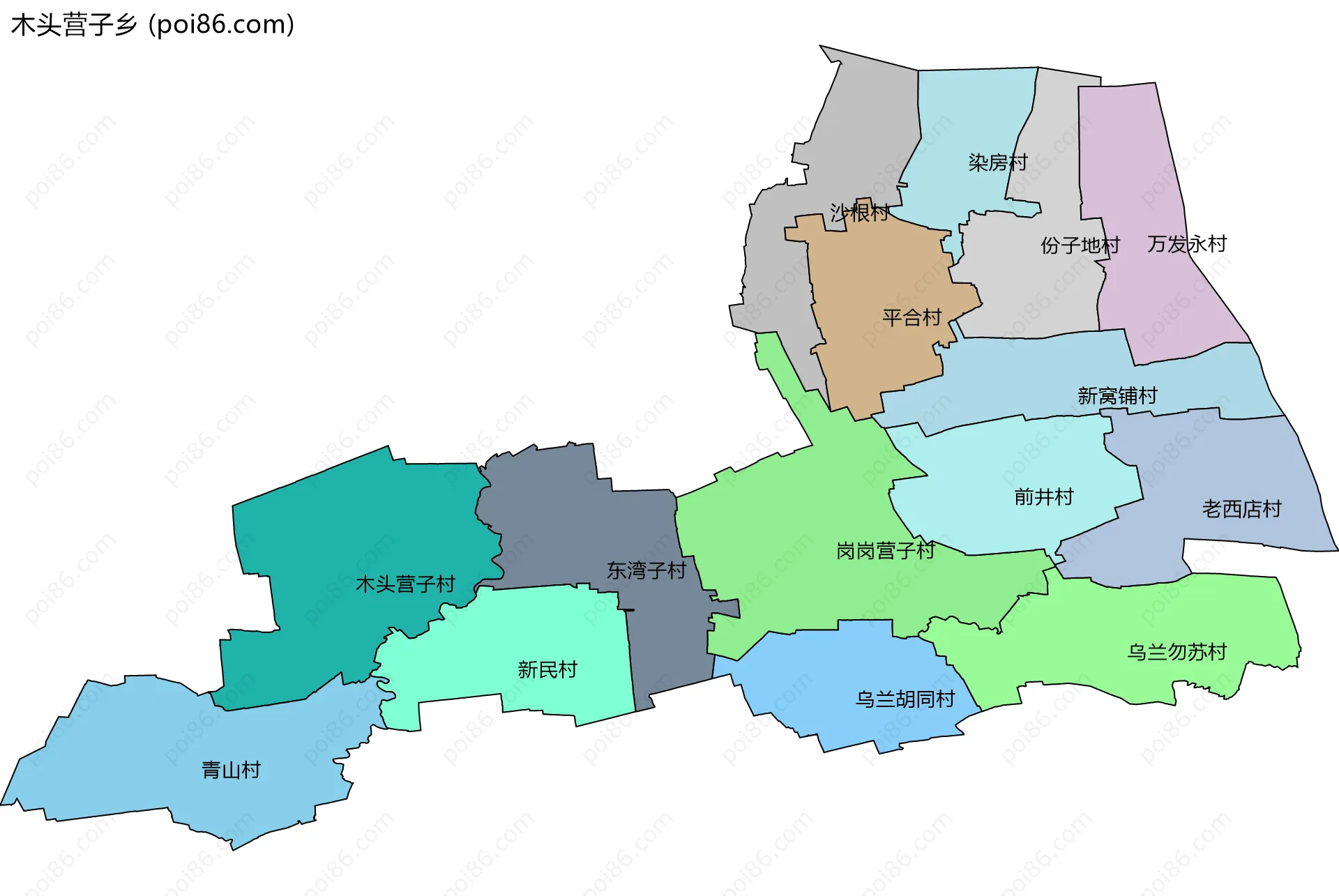 木头营子乡边界地图(五级行政区划)