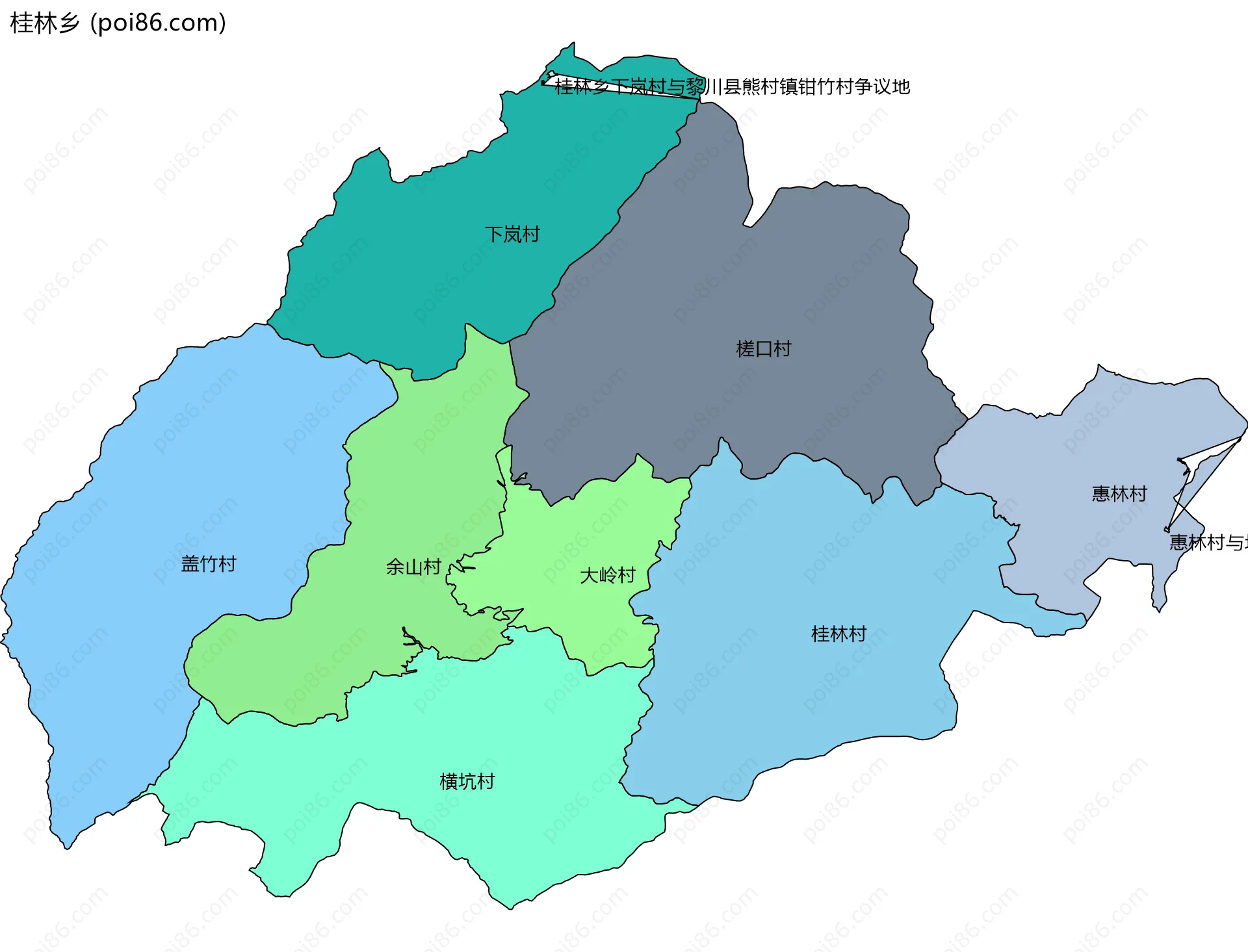 桂林乡边界地图(五级行政区划)