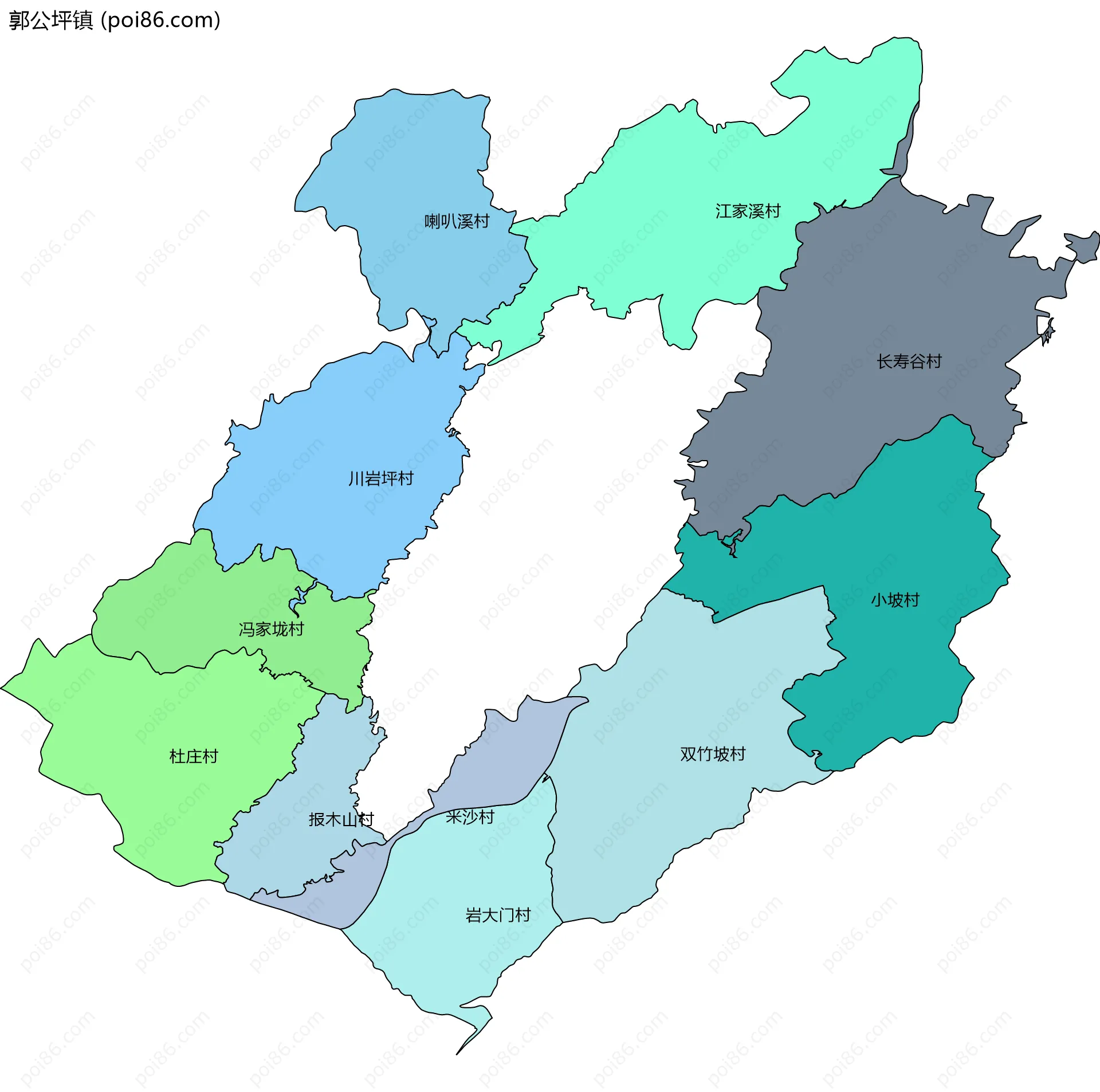 郭公坪镇边界地图(五级行政区划)