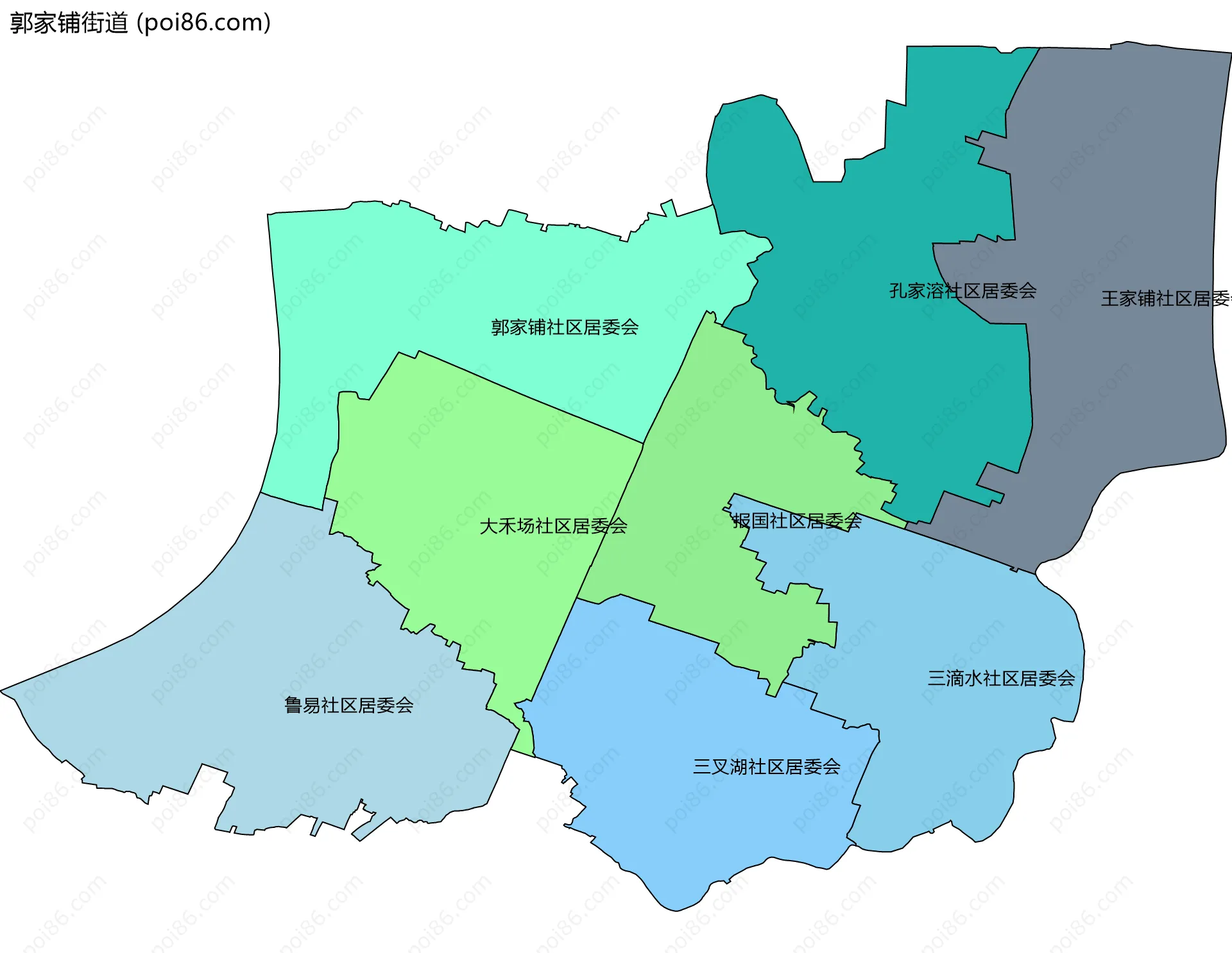 郭家铺街道边界地图(五级行政区划)