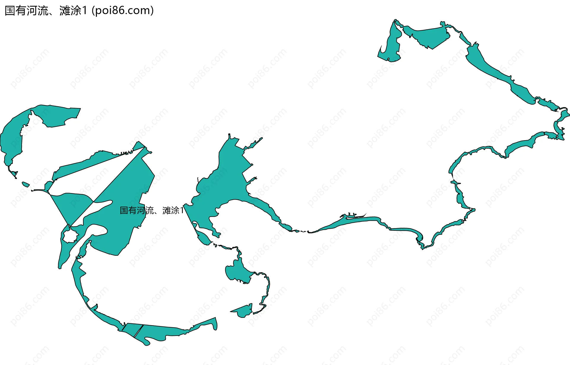 国有河流、滩涂1边界地图(五级行政区划)