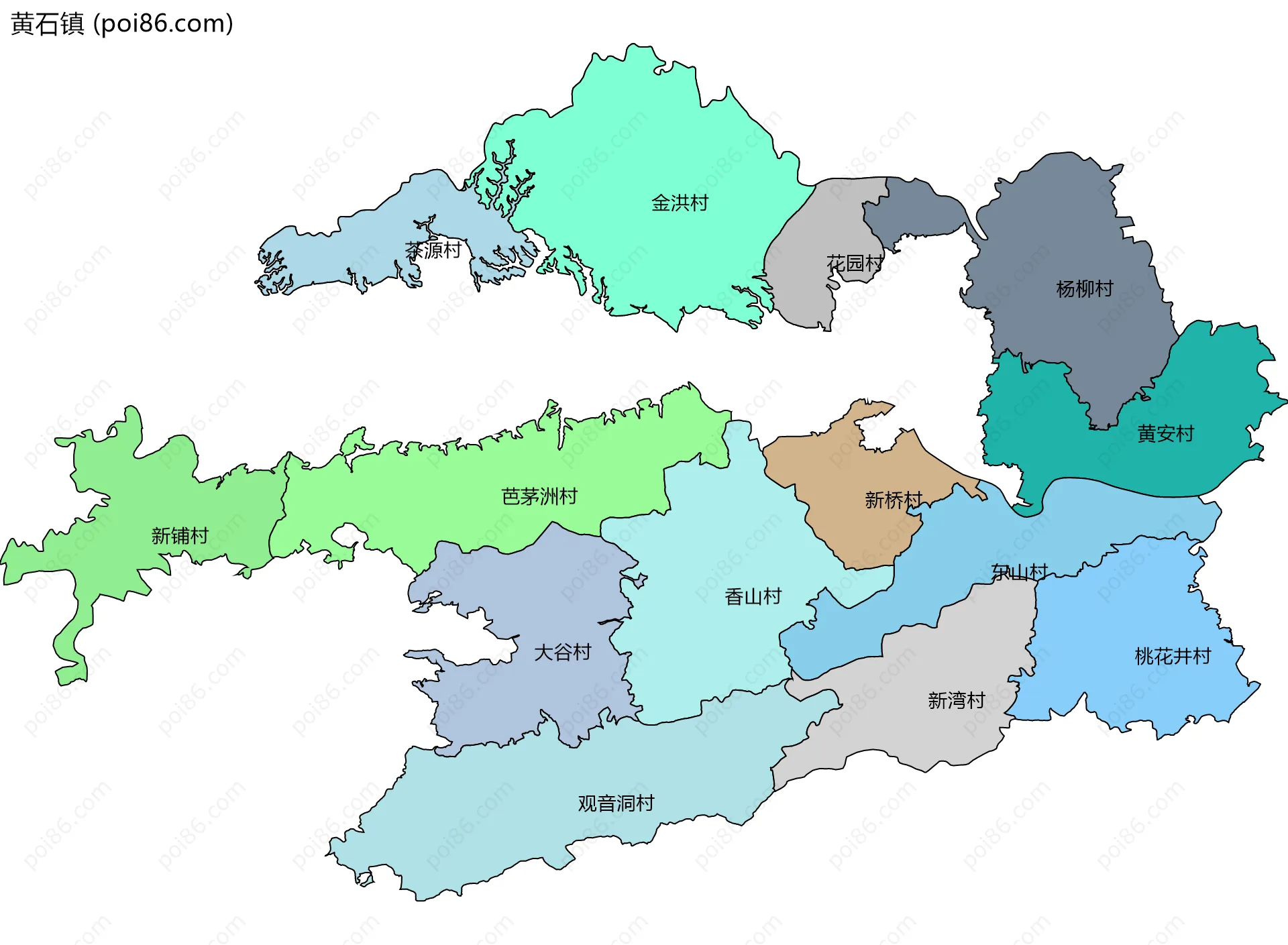 黄石镇边界地图(五级行政区划)
