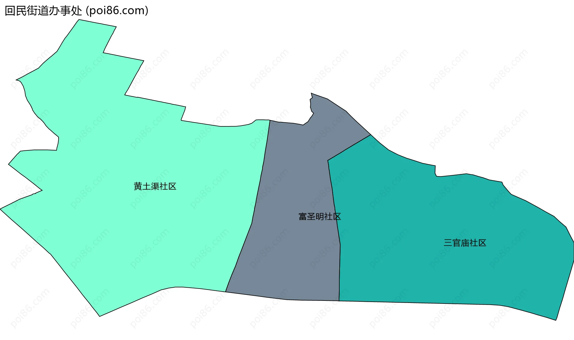 回民街道办事处边界地图(五级行政区划)