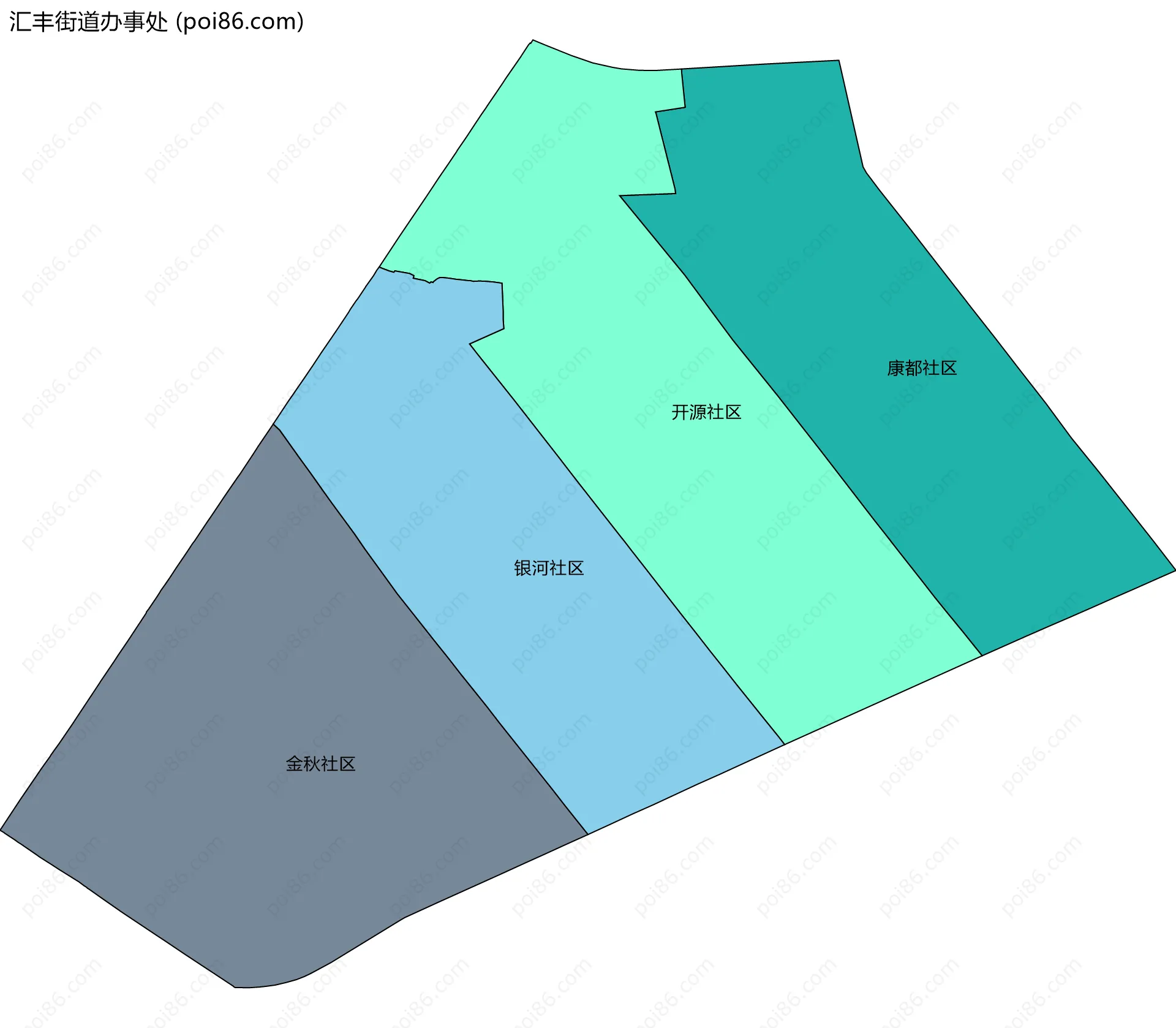汇丰街道办事处边界地图(五级行政区划)