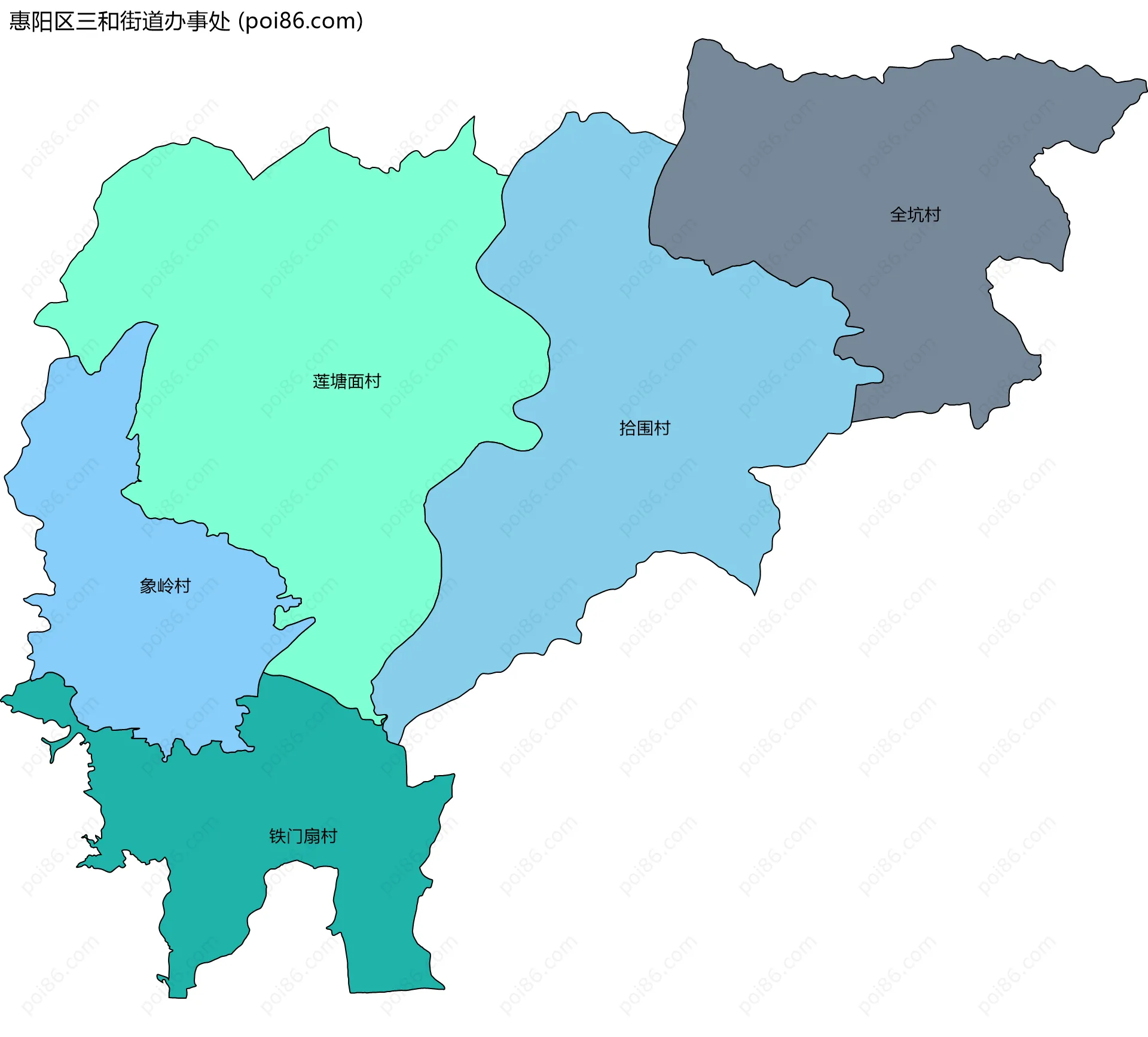 惠阳区三和街道办事处边界地图(五级行政区划)