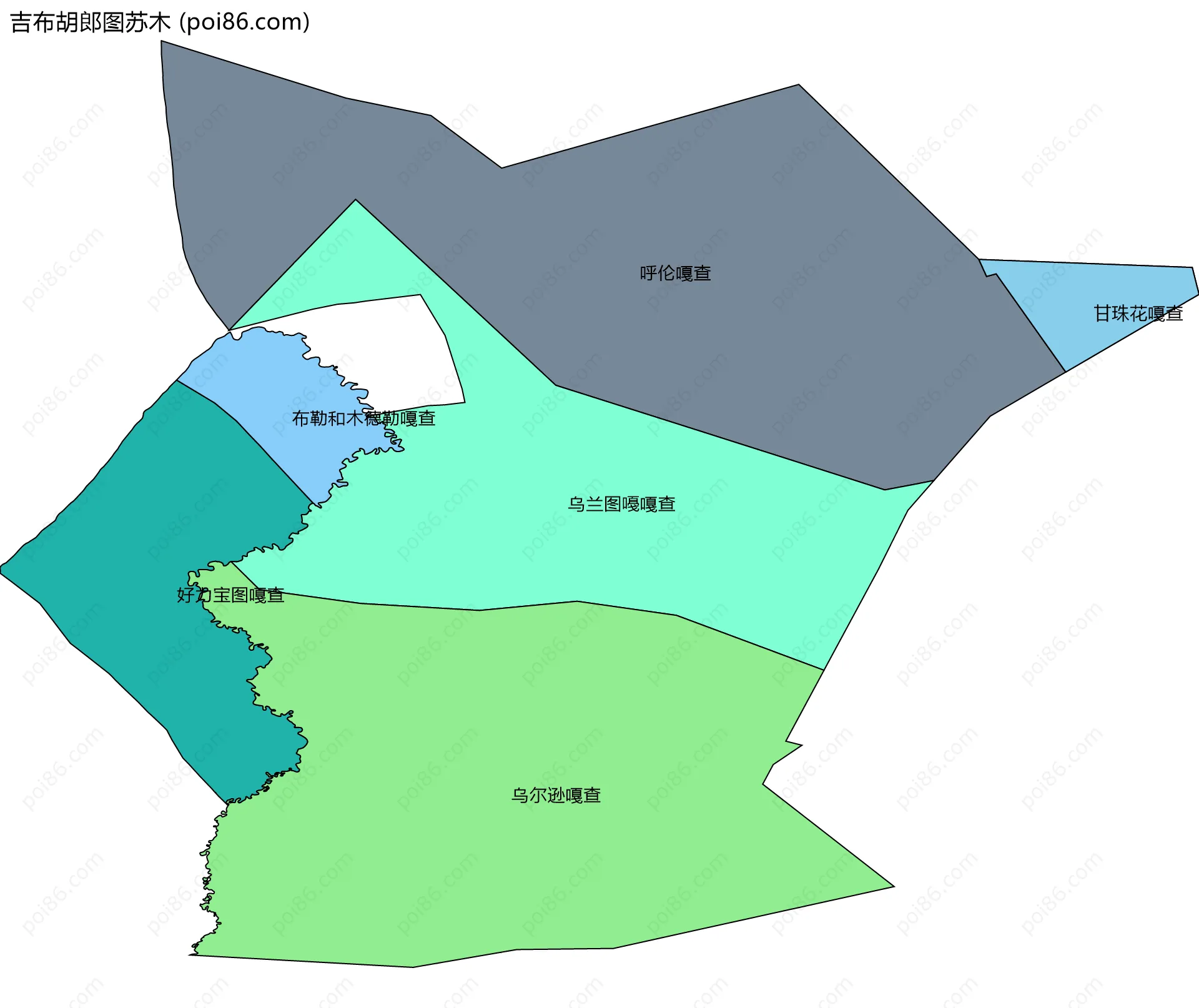 吉布胡郎图苏木边界地图(五级行政区划)