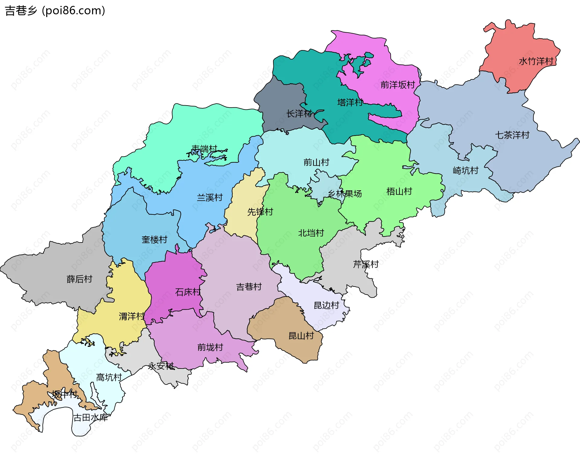 吉巷乡边界地图(五级行政区划)