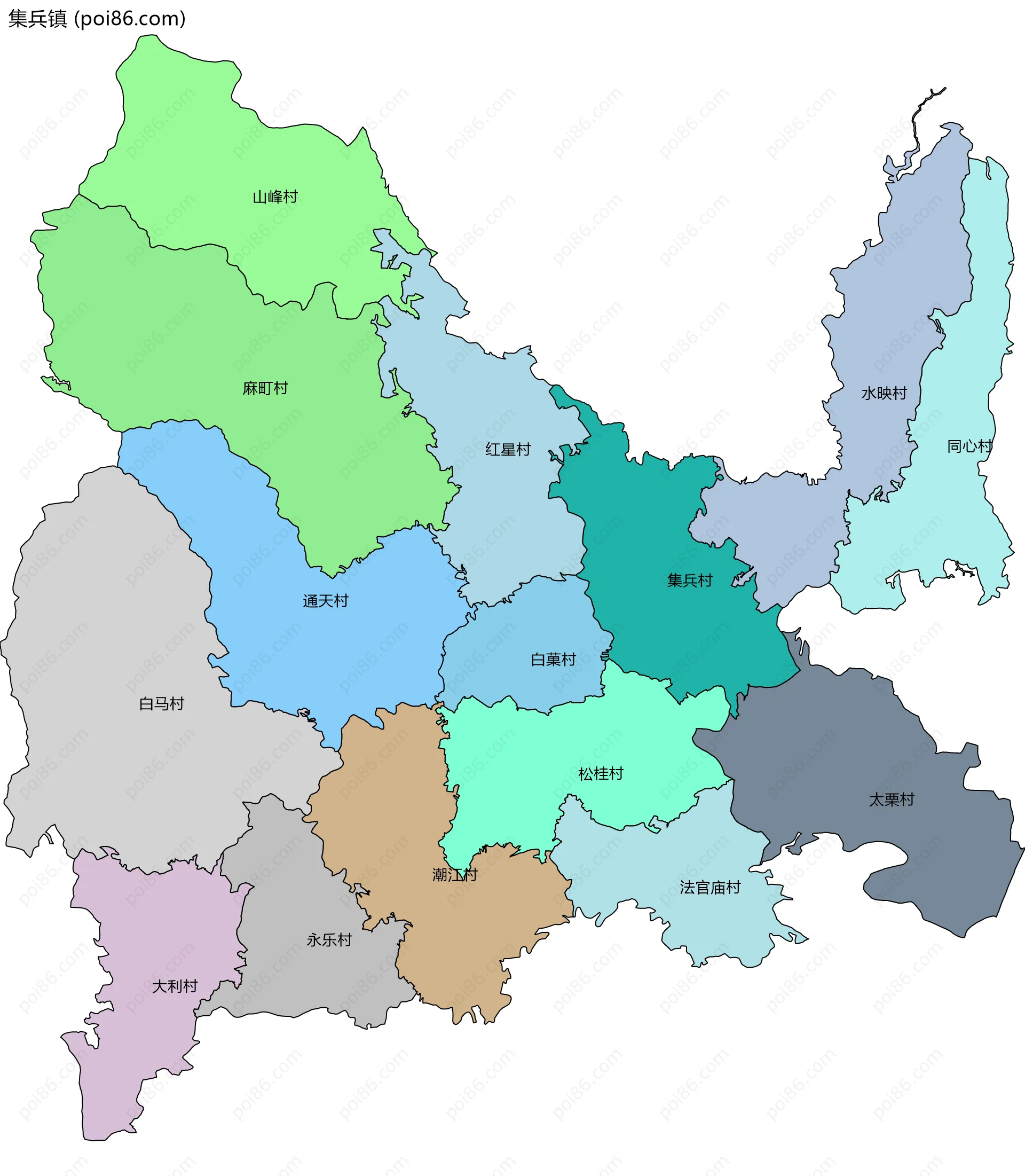 集兵镇边界地图(五级行政区划)