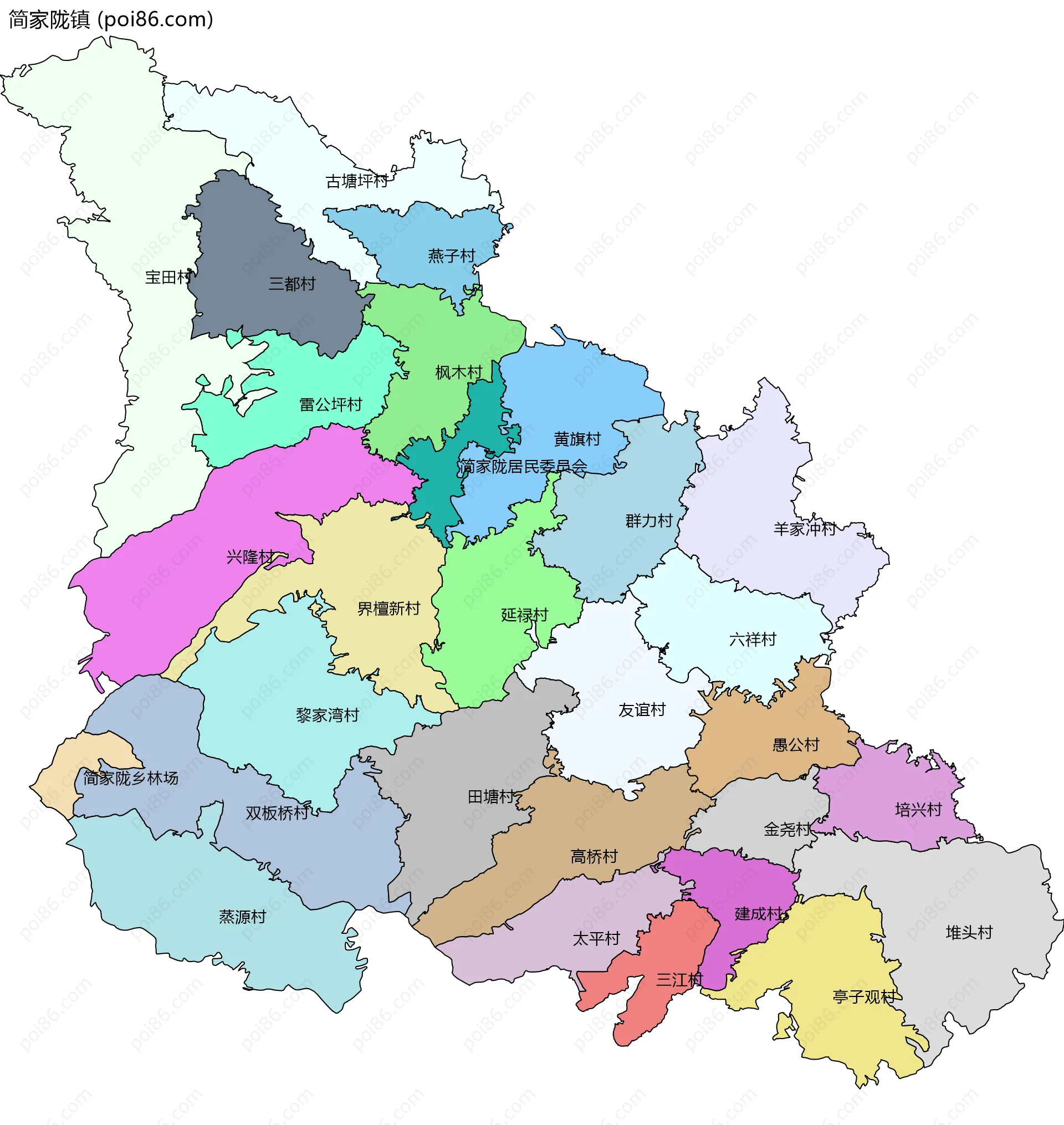 简家陇镇边界地图(五级行政区划)