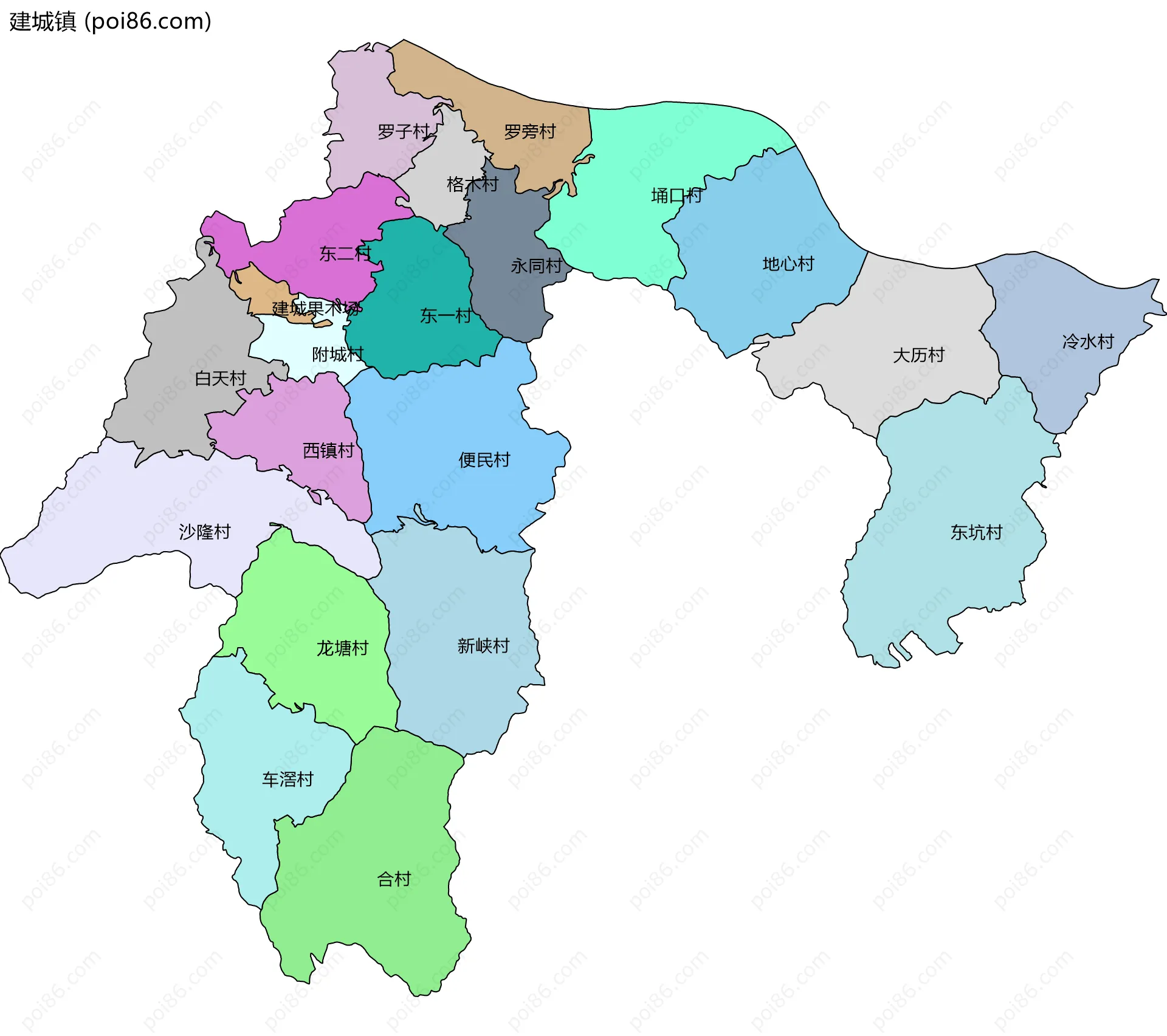 建城镇边界地图(五级行政区划)