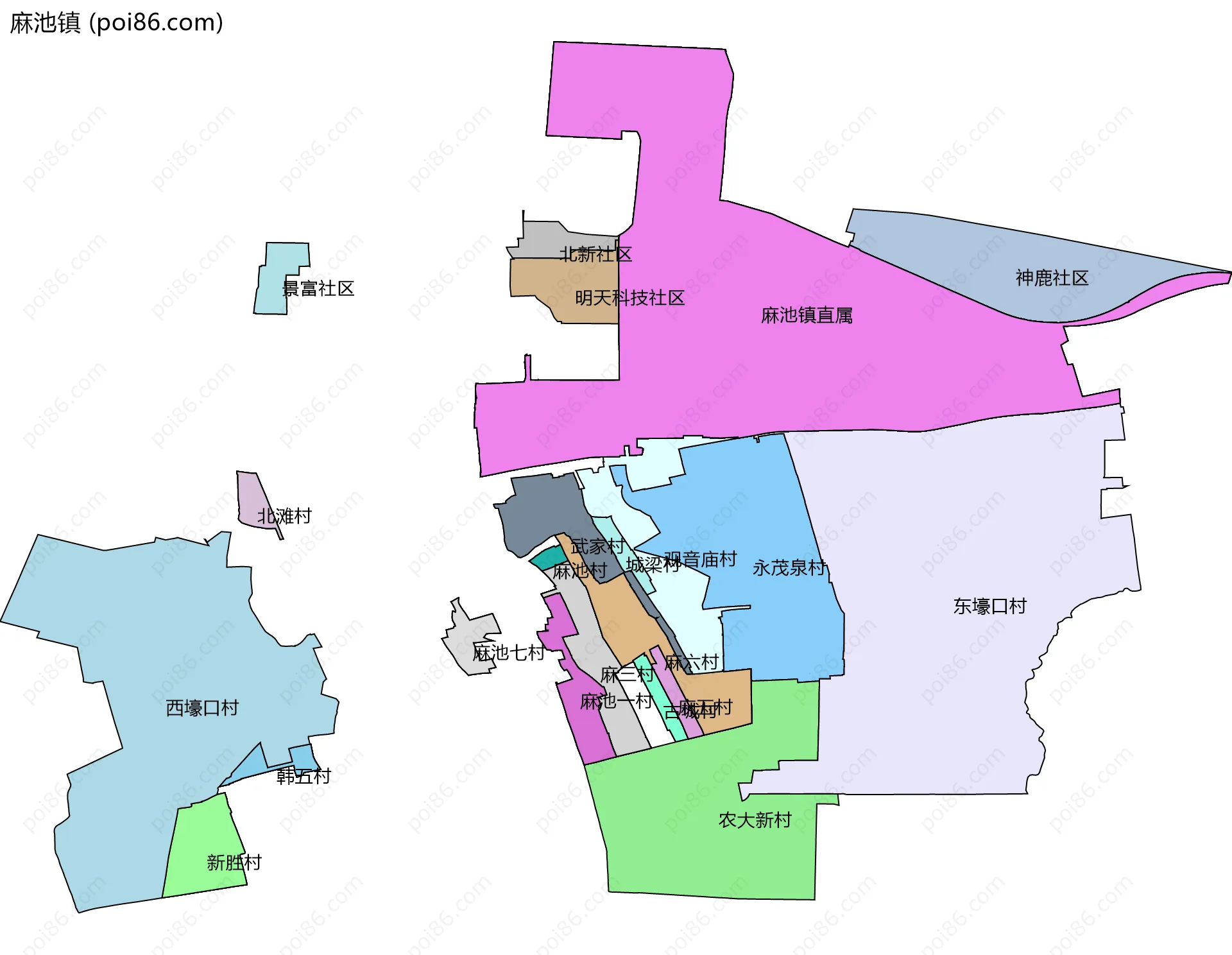 麻池镇边界地图(五级行政区划)
