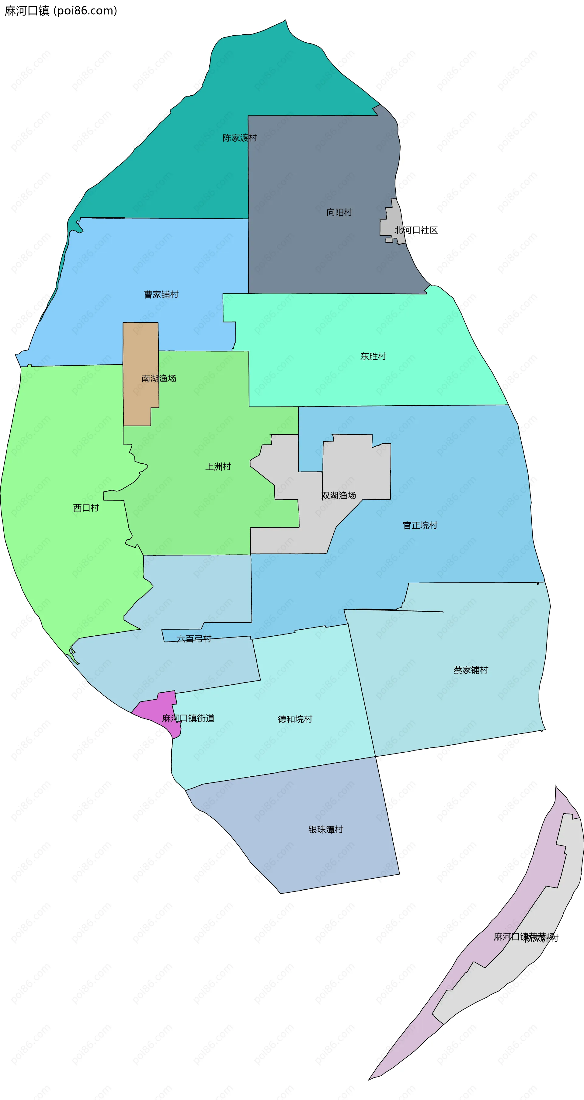 麻河口镇边界地图(五级行政区划)