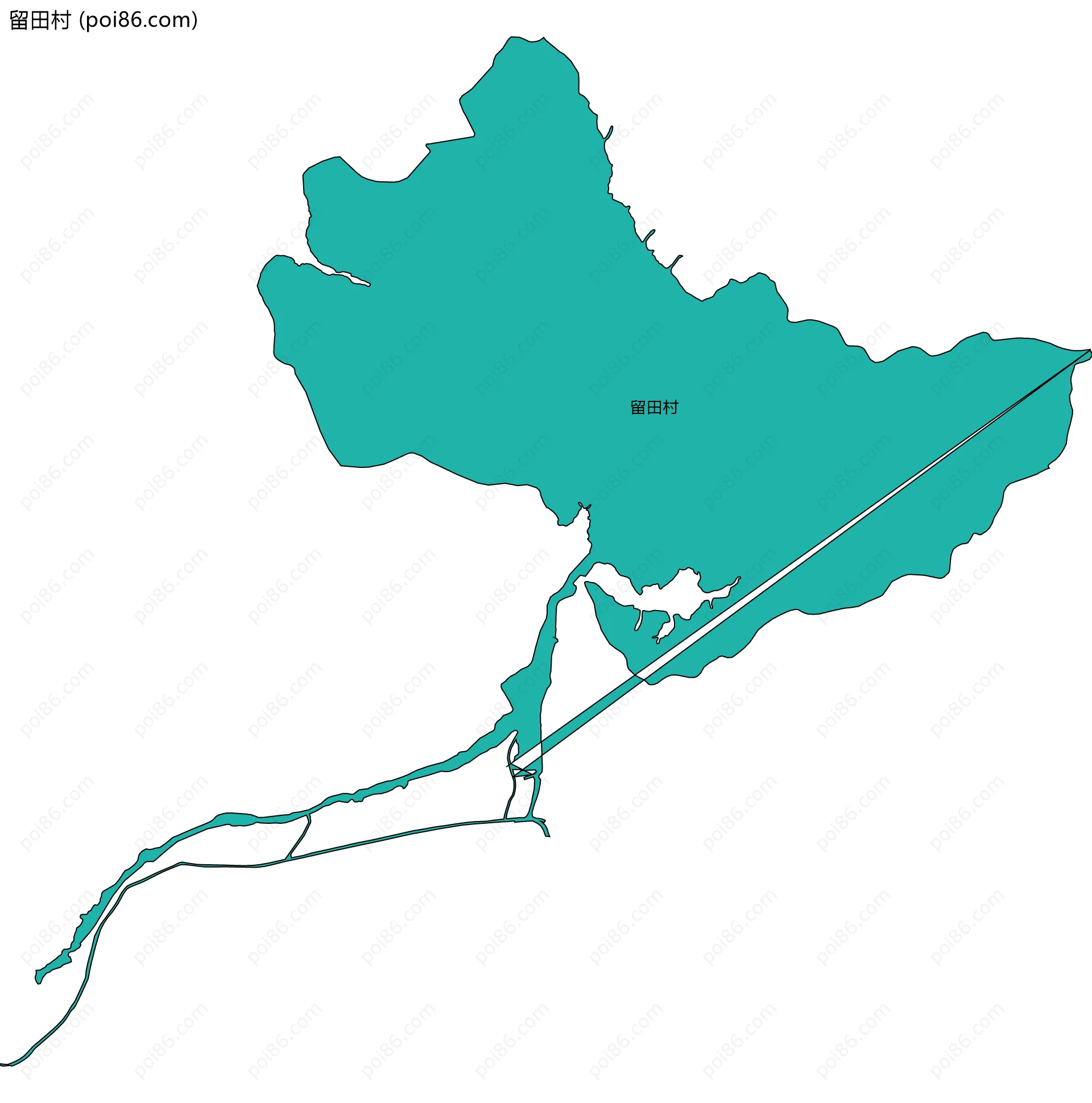 留田村边界地图