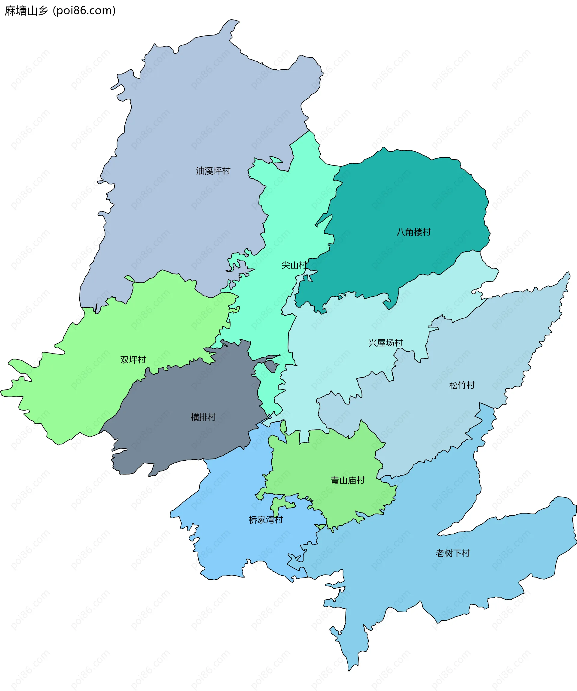 麻塘山乡边界地图(五级行政区划)