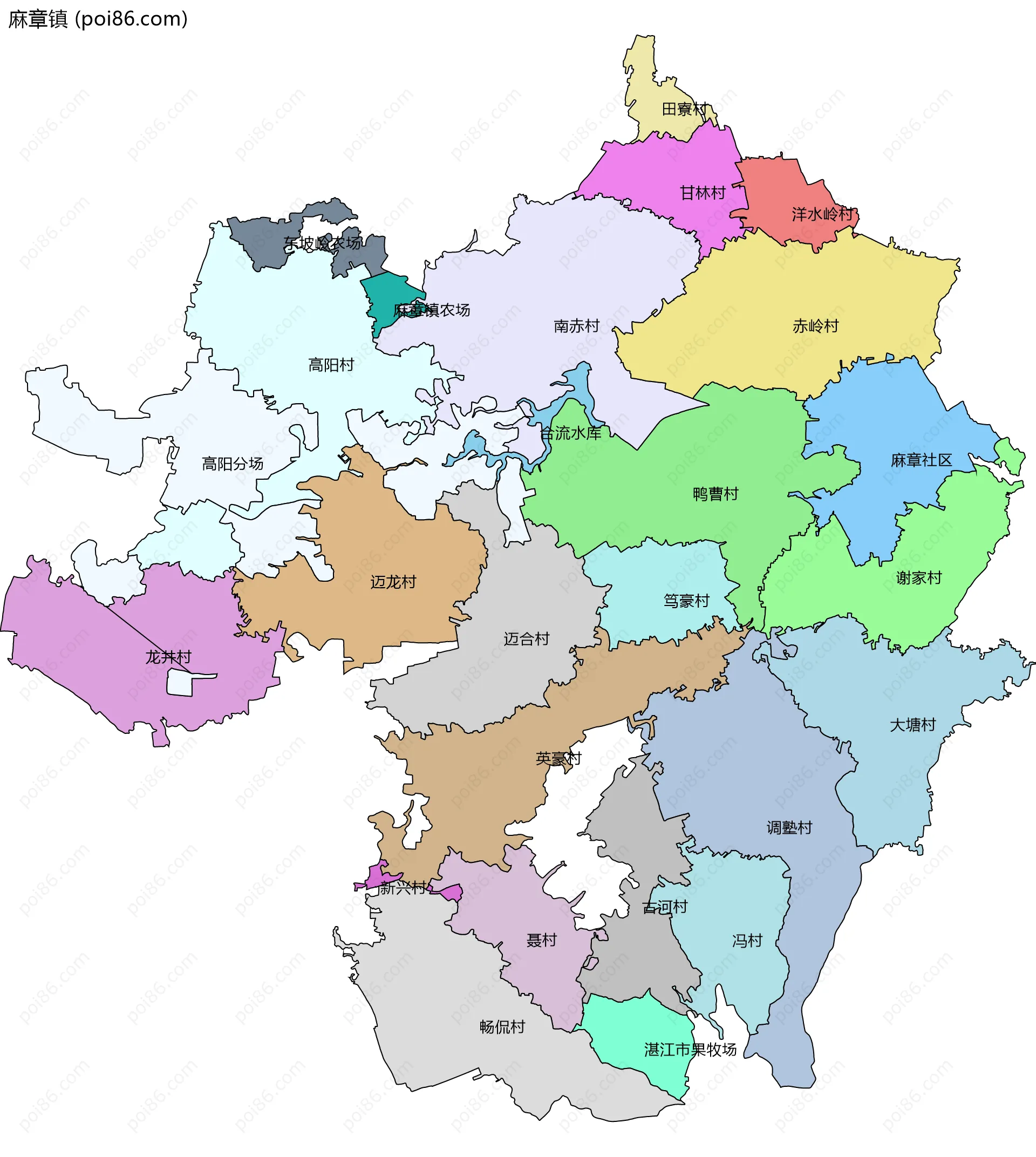 麻章镇边界地图(五级行政区划)