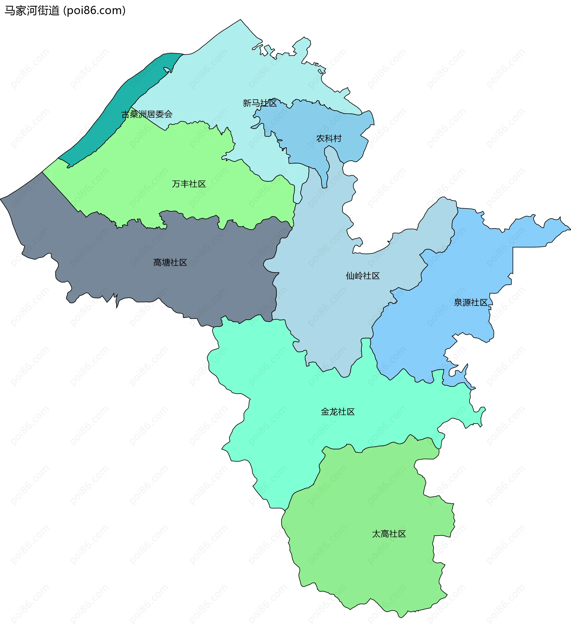 马家河街道边界地图(五级行政区划)