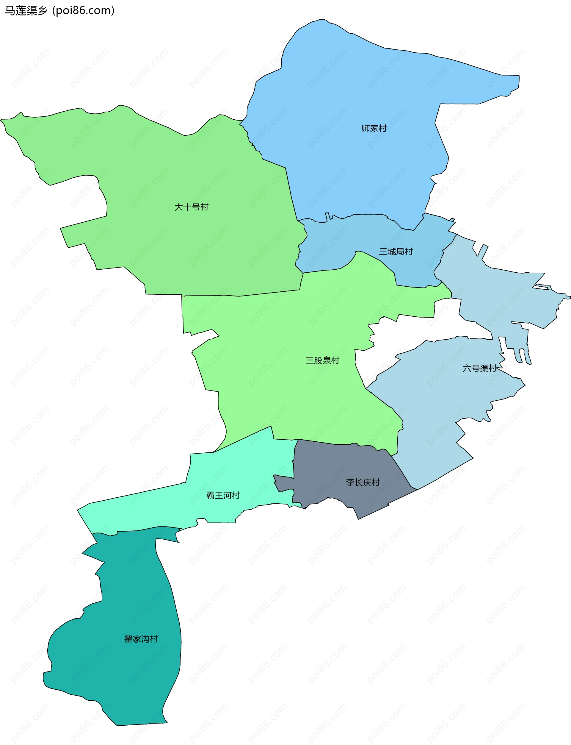 马莲渠乡边界地图(五级行政区划)