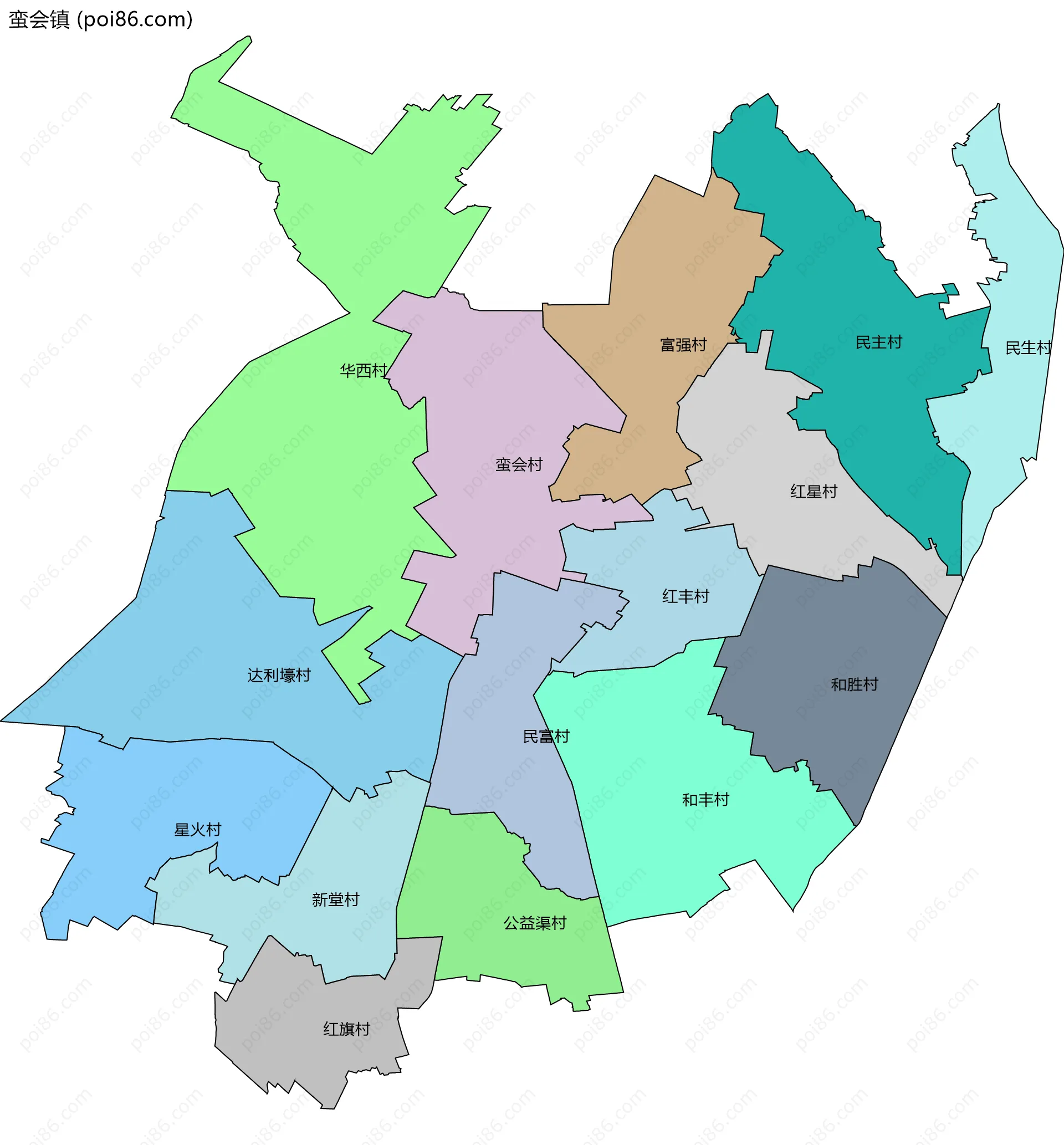 蛮会镇边界地图(五级行政区划)