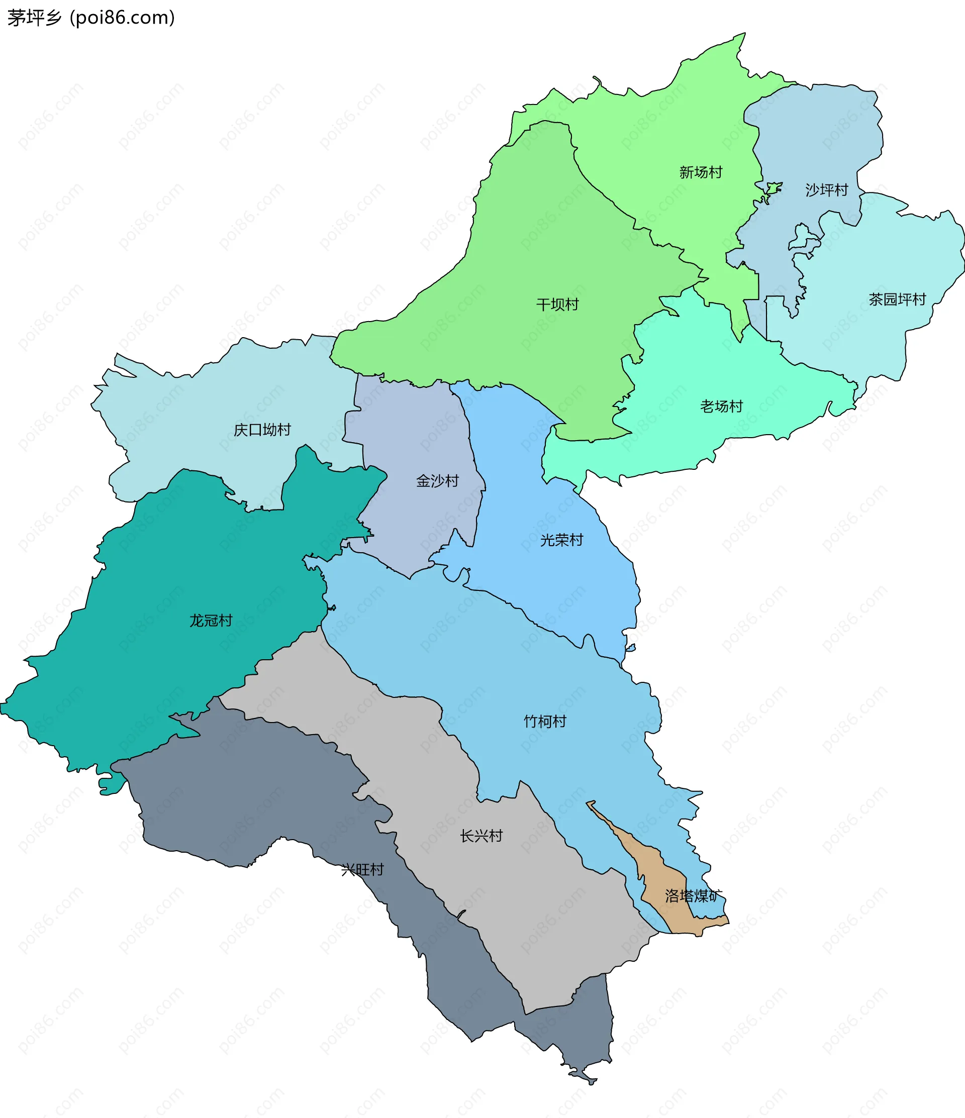 茅坪乡边界地图(五级行政区划)