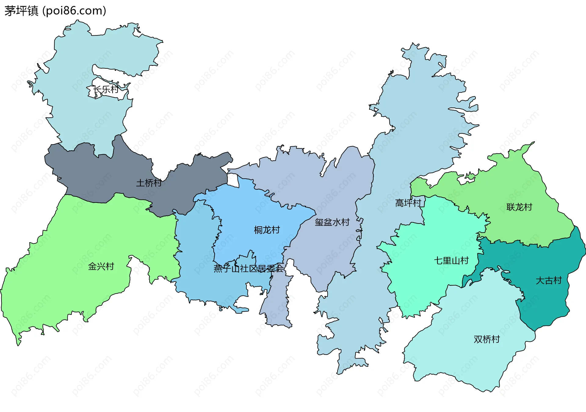 茅坪镇边界地图(五级行政区划)