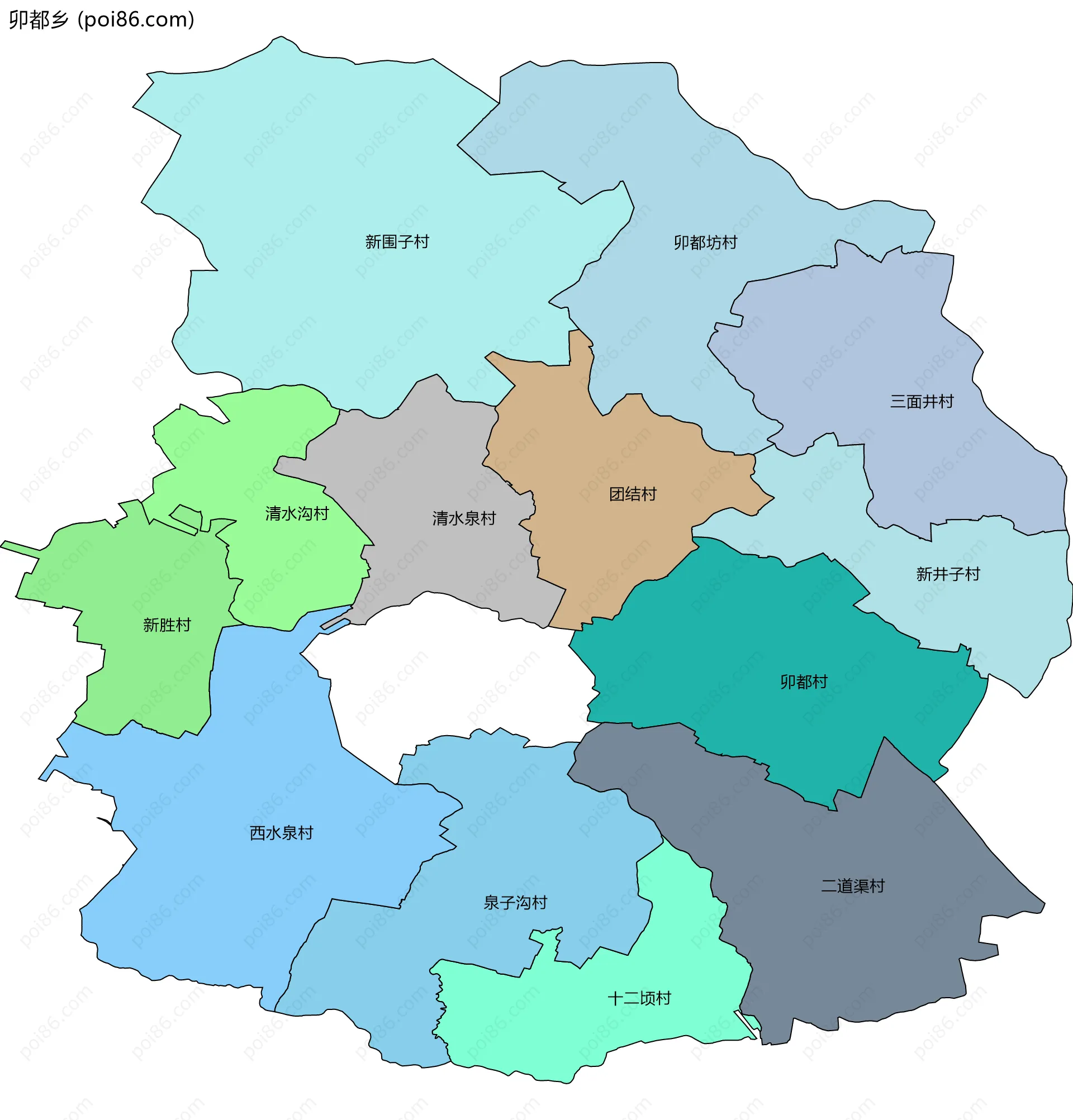 卯都乡边界地图(五级行政区划)