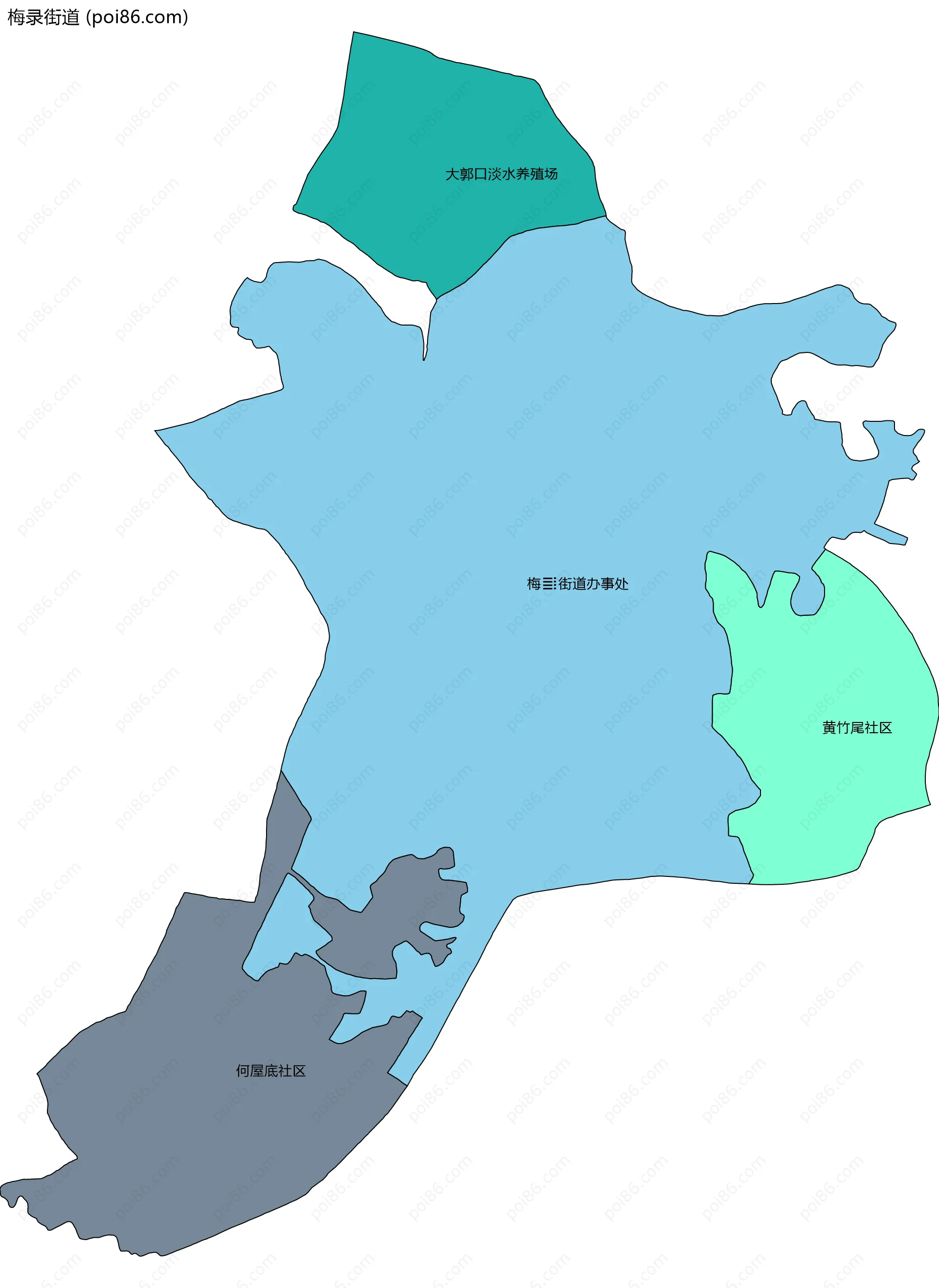 梅录街道边界地图(五级行政区划)