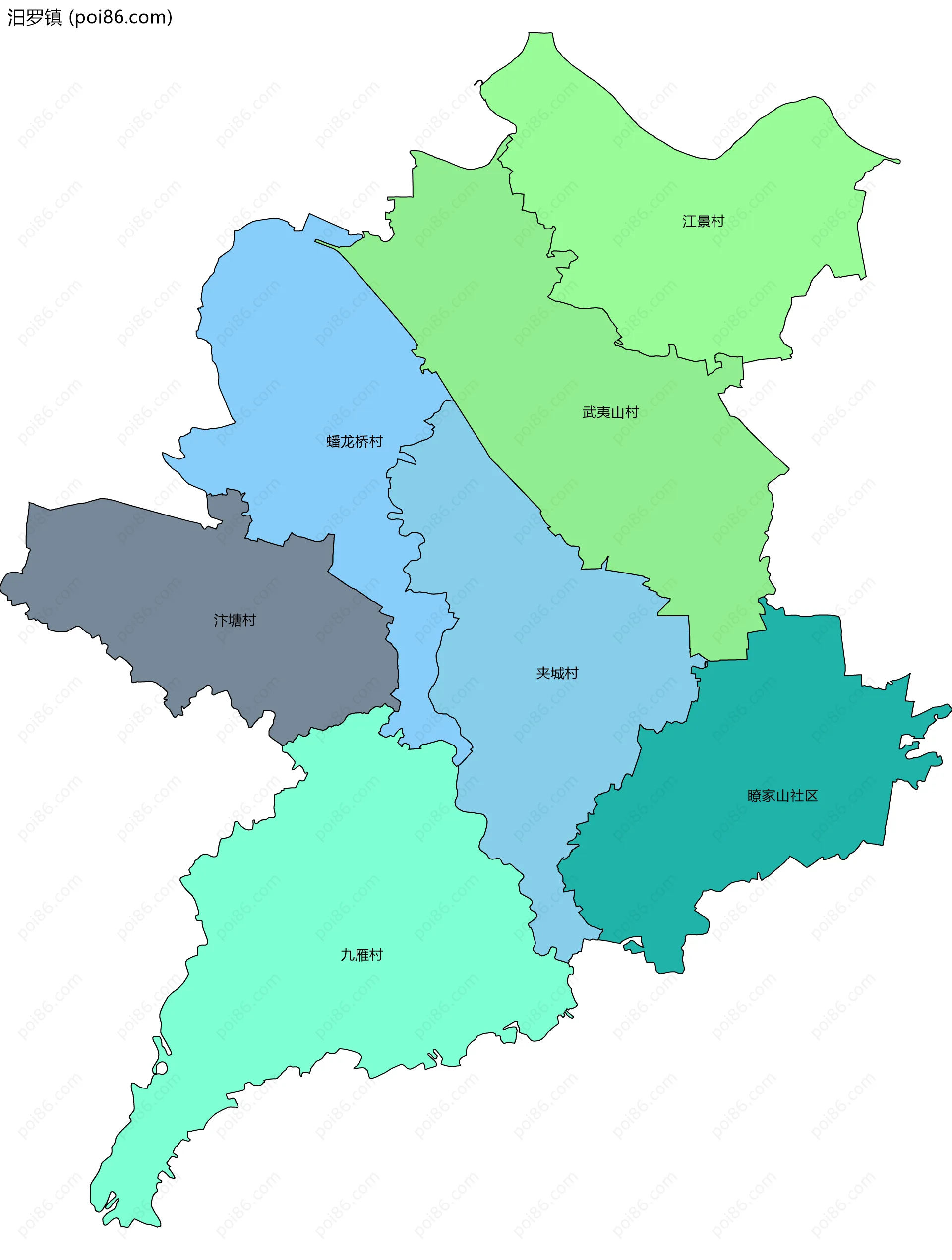 汨罗镇边界地图(五级行政区划)