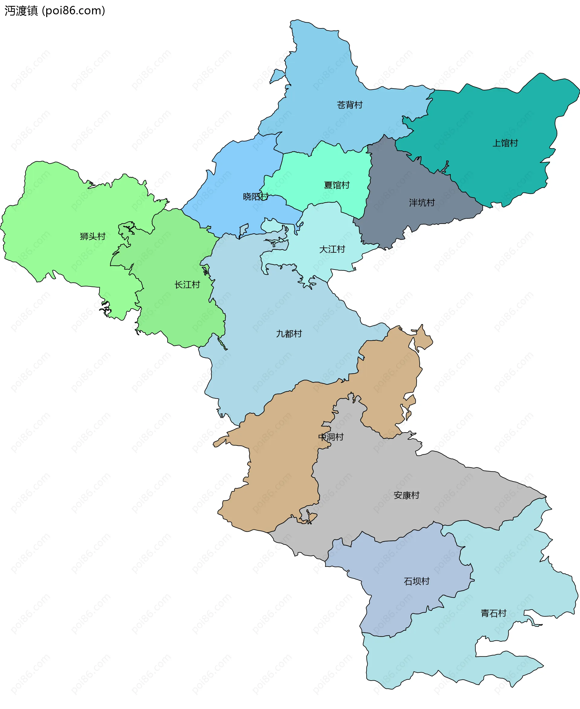 沔渡镇边界地图(五级行政区划)