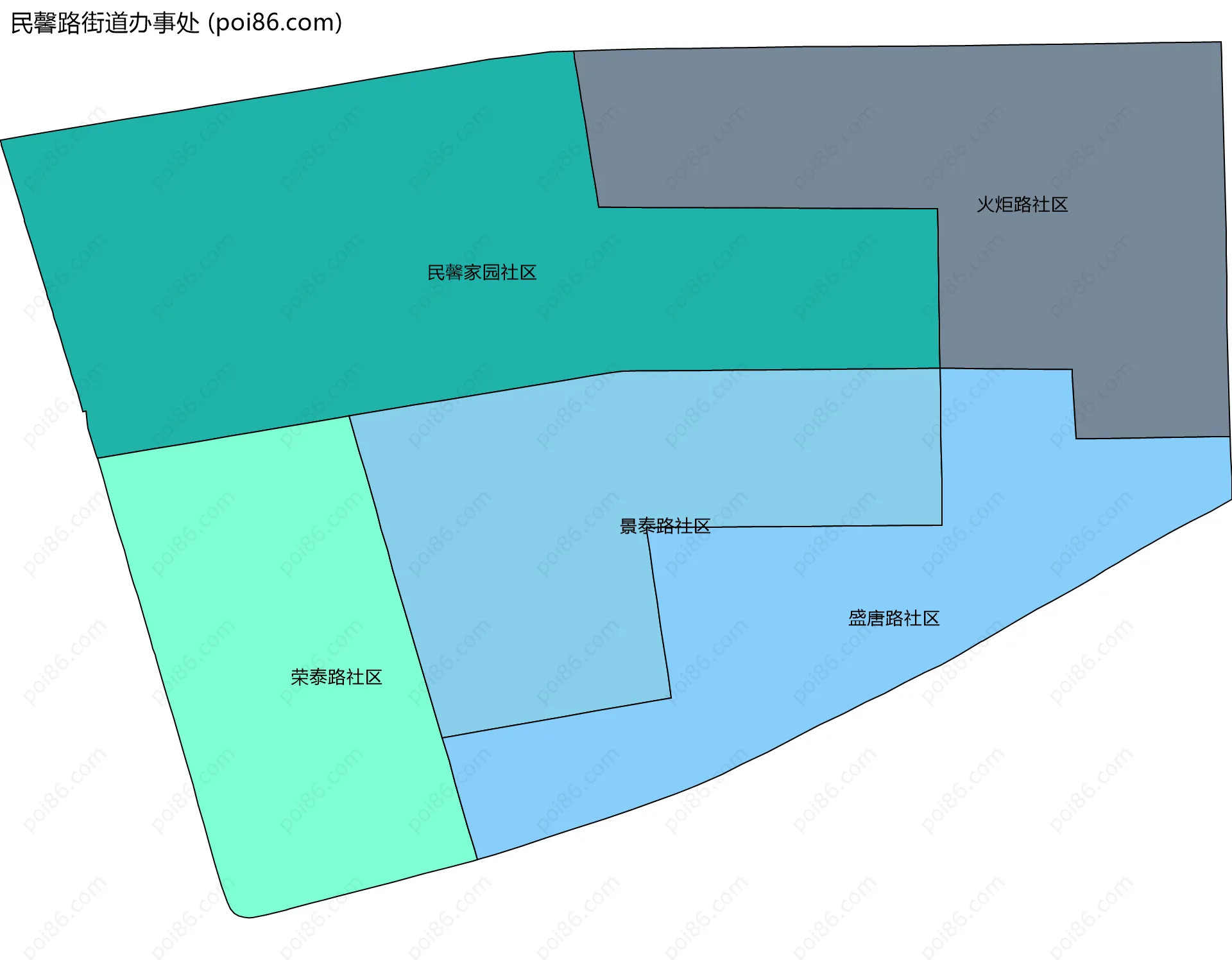 民馨路街道办事处边界地图(五级行政区划)
