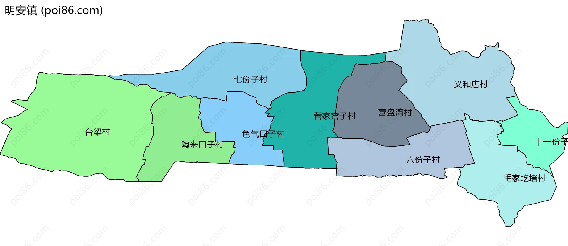 明安镇边界地图(五级行政区划)