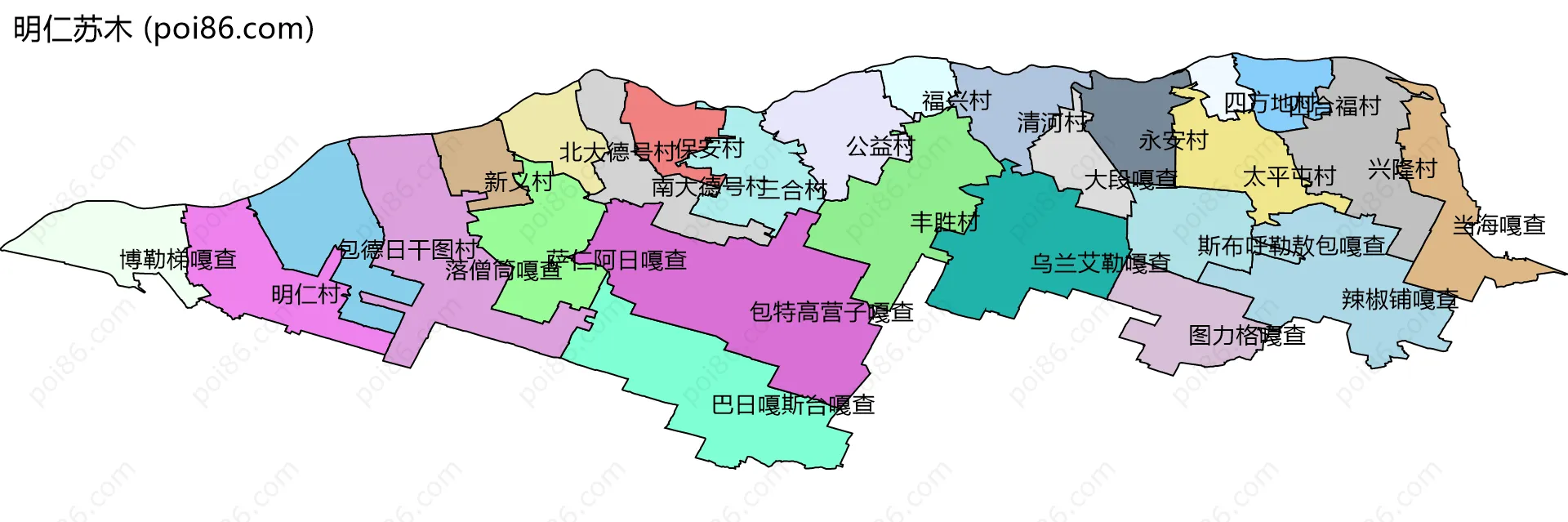 明仁苏木边界地图(五级行政区划)