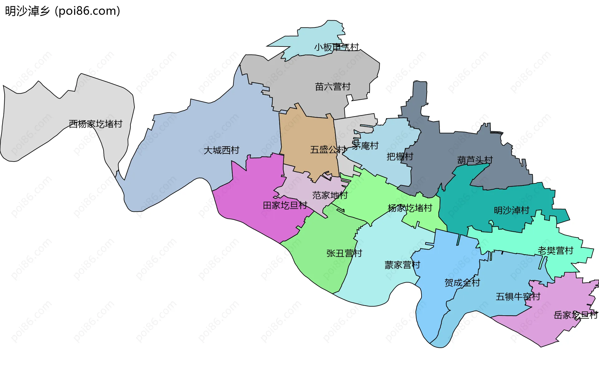 明沙淖乡边界地图(五级行政区划)