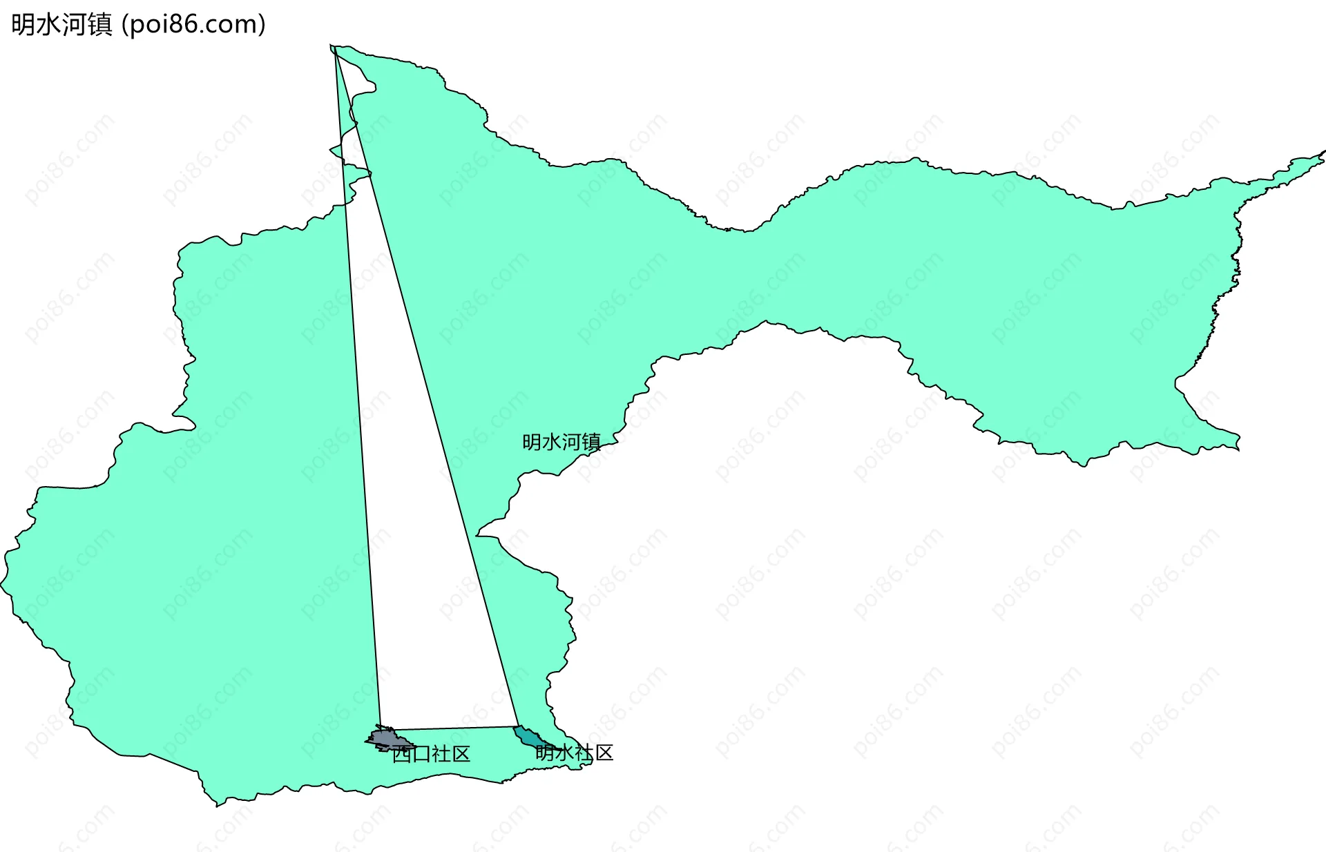 明水河镇边界地图(五级行政区划)