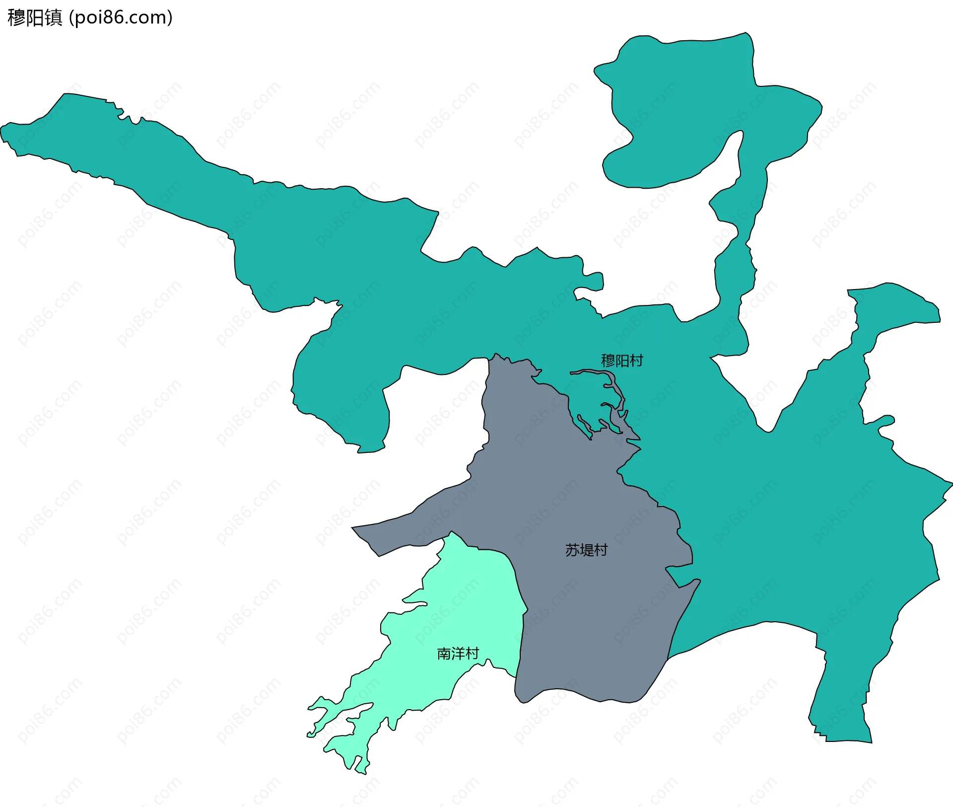 穆阳镇边界地图(五级行政区划)