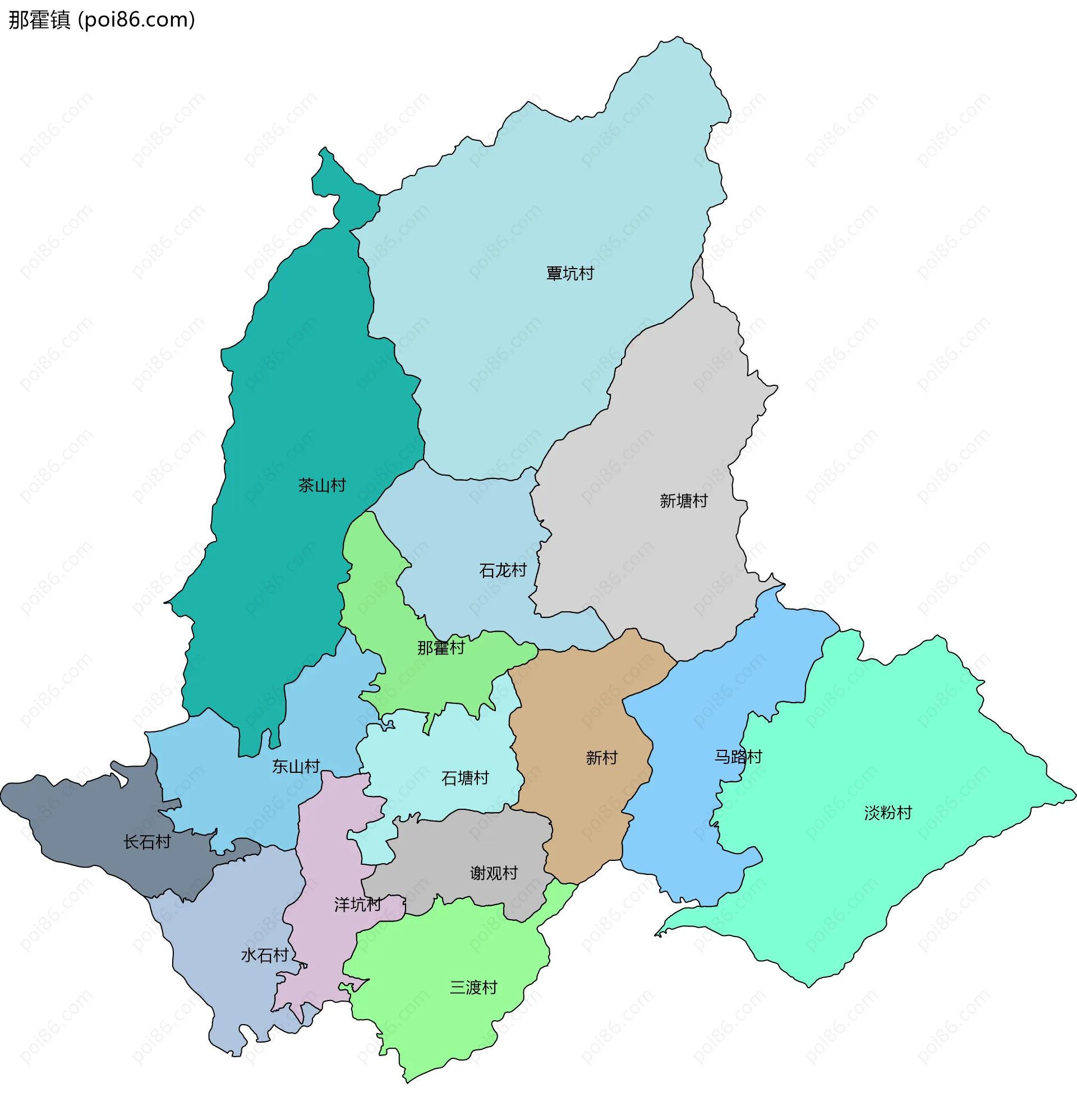 那霍镇边界地图(五级行政区划)