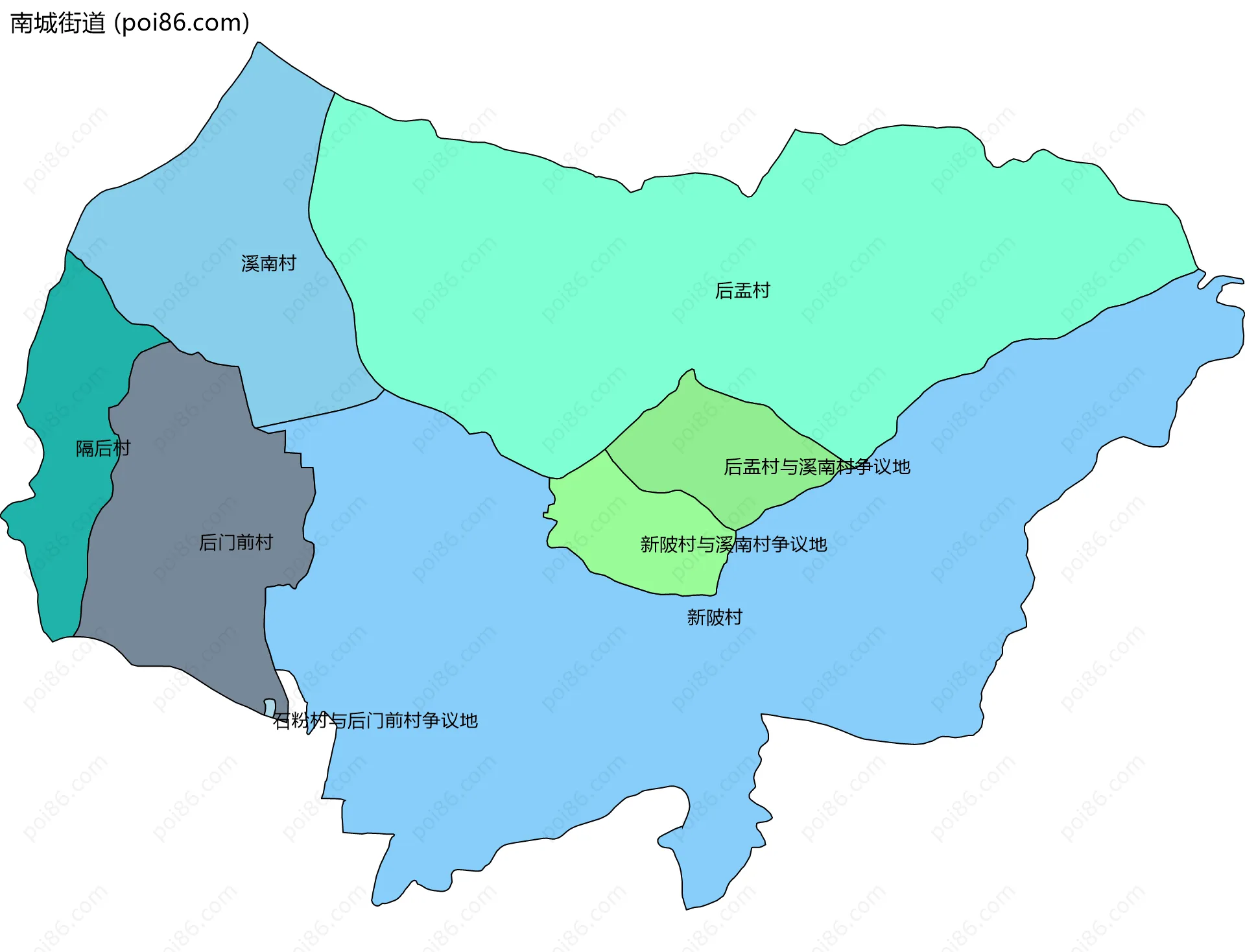 南城街道边界地图(五级行政区划)