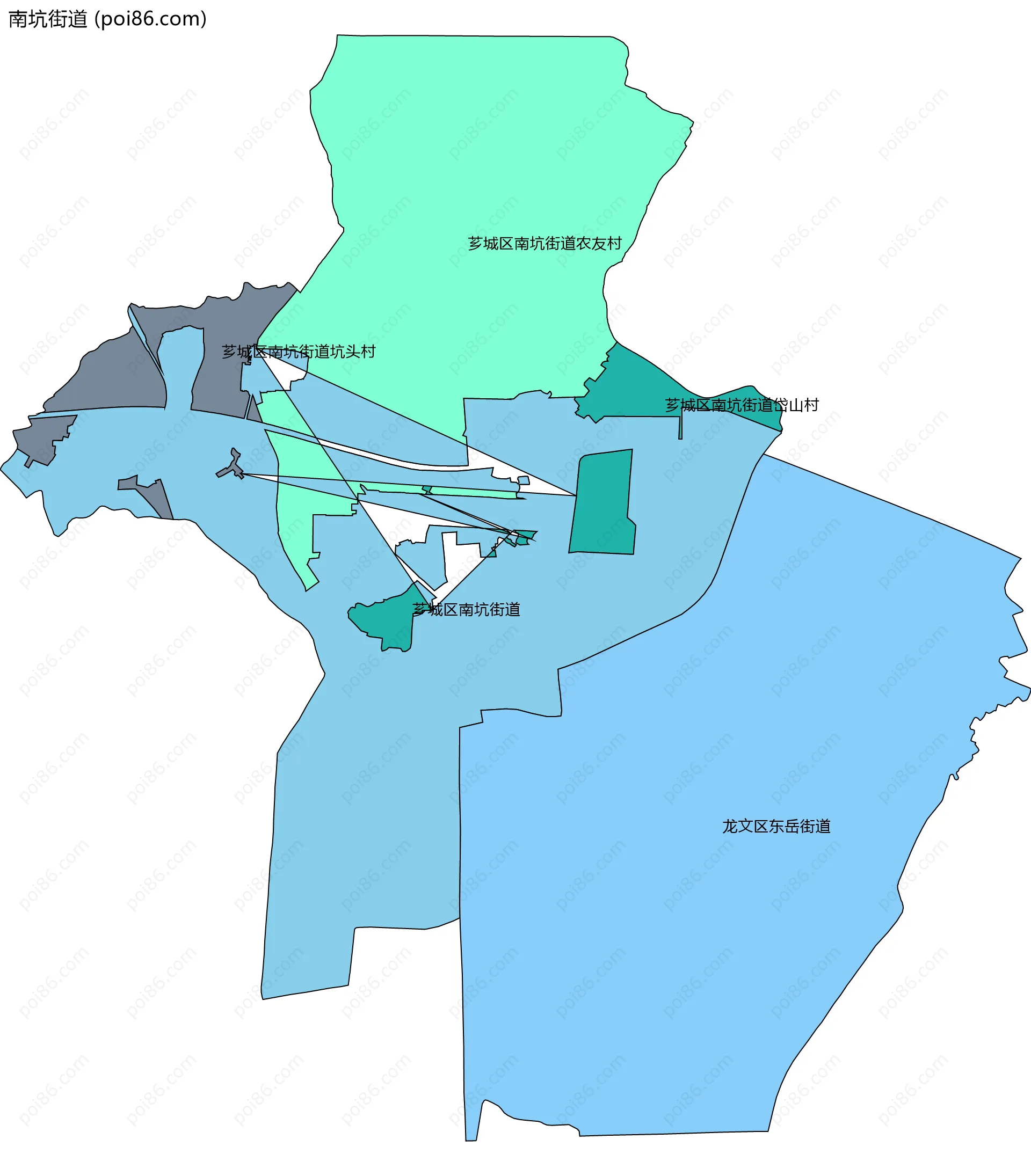 南坑街道边界地图(五级行政区划)